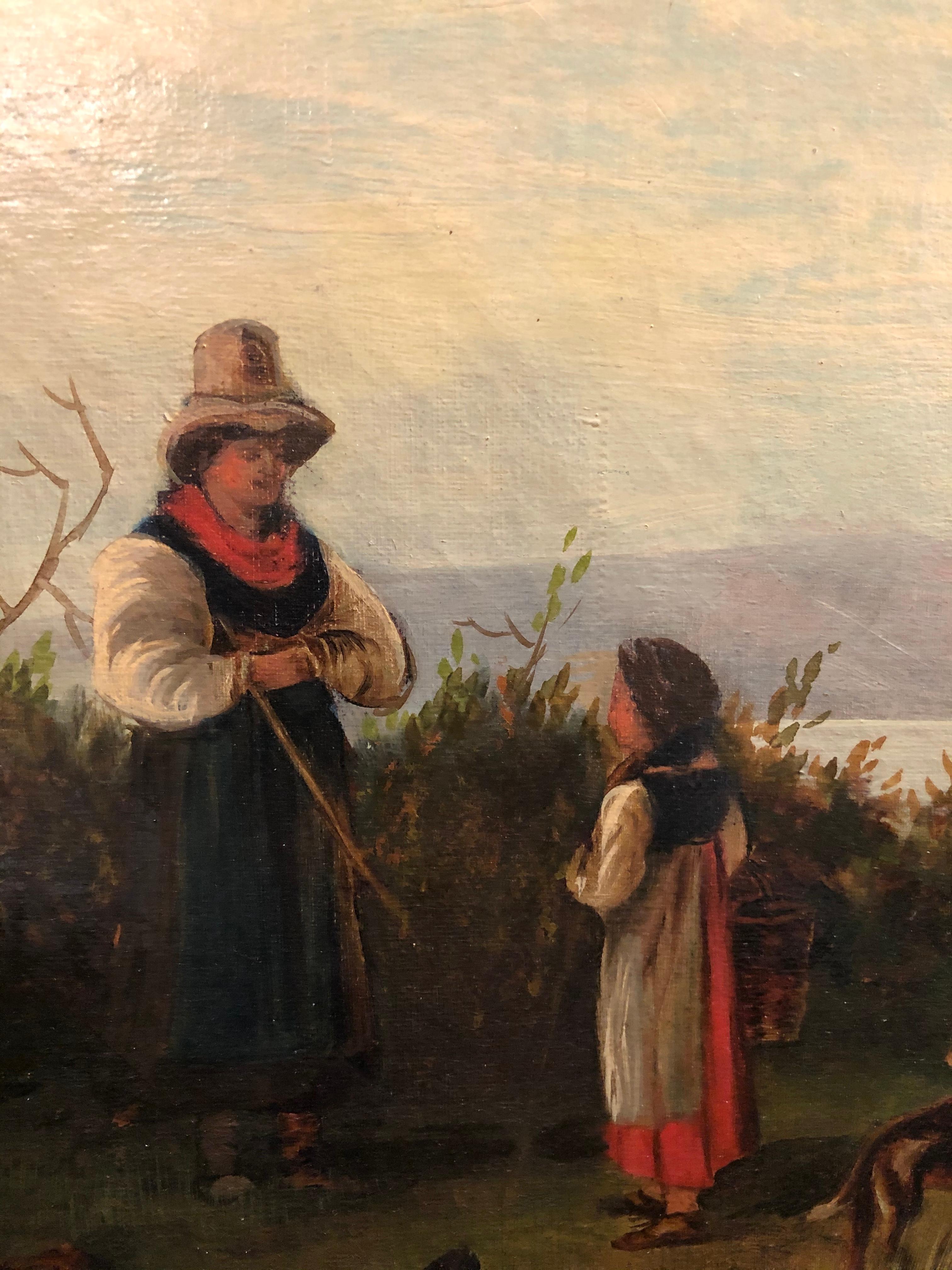 Oil on Canvas 19th Century Signed R. Tyler Mother and Child in the Field 3