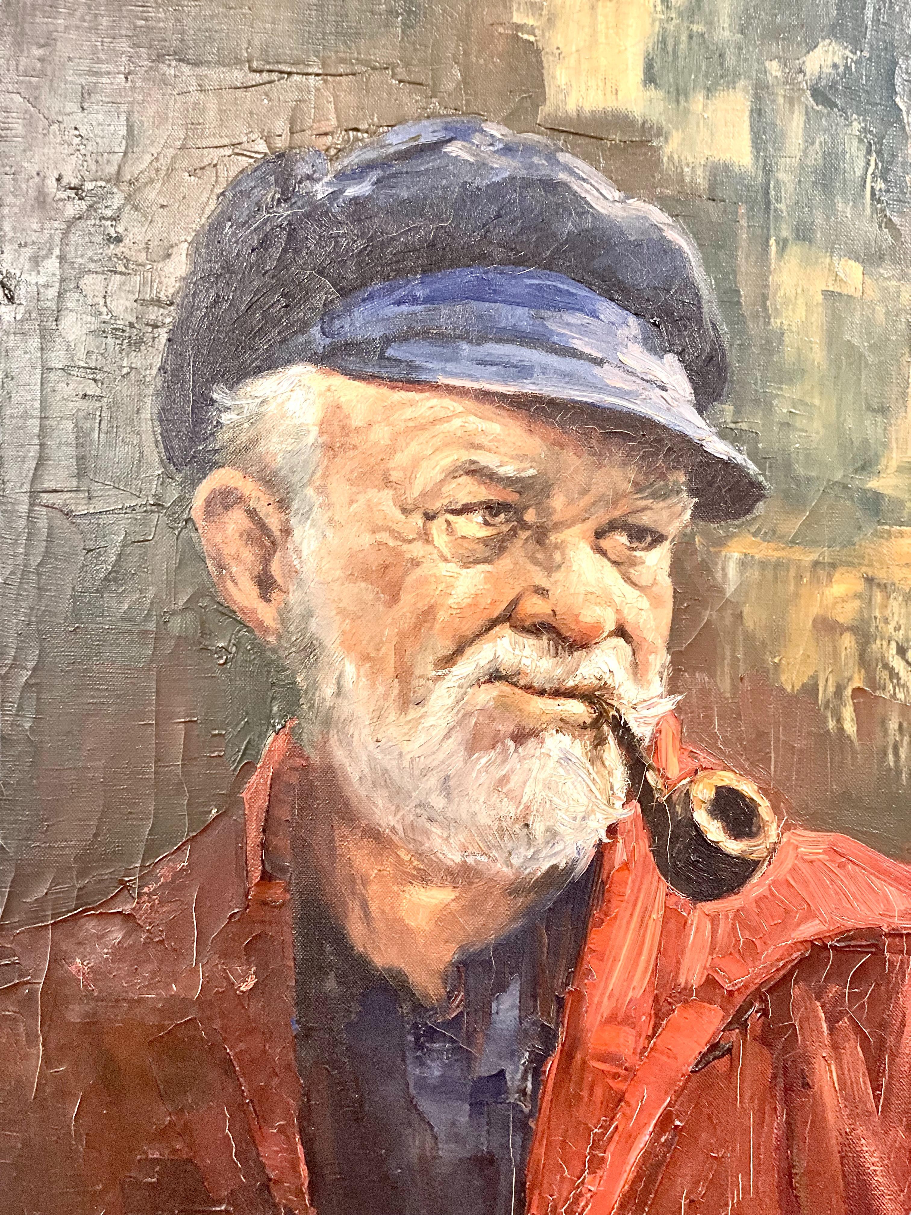 Portrait of 'A Fisherman with his Pipe' in oil on canvas, within a finely moulded giltwood frame. The painting is signed on the lower left hand side – possibly by an artist named Pleney. This wonderful painting is full of character, its subject