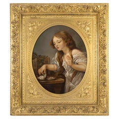 Oil on Canvas, a Young Girl with her Bird, 19th Century, Napoleon III Period.