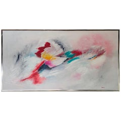 Abstract Oil on Canvas Painting Pastel colors Signed by Artist and Framed