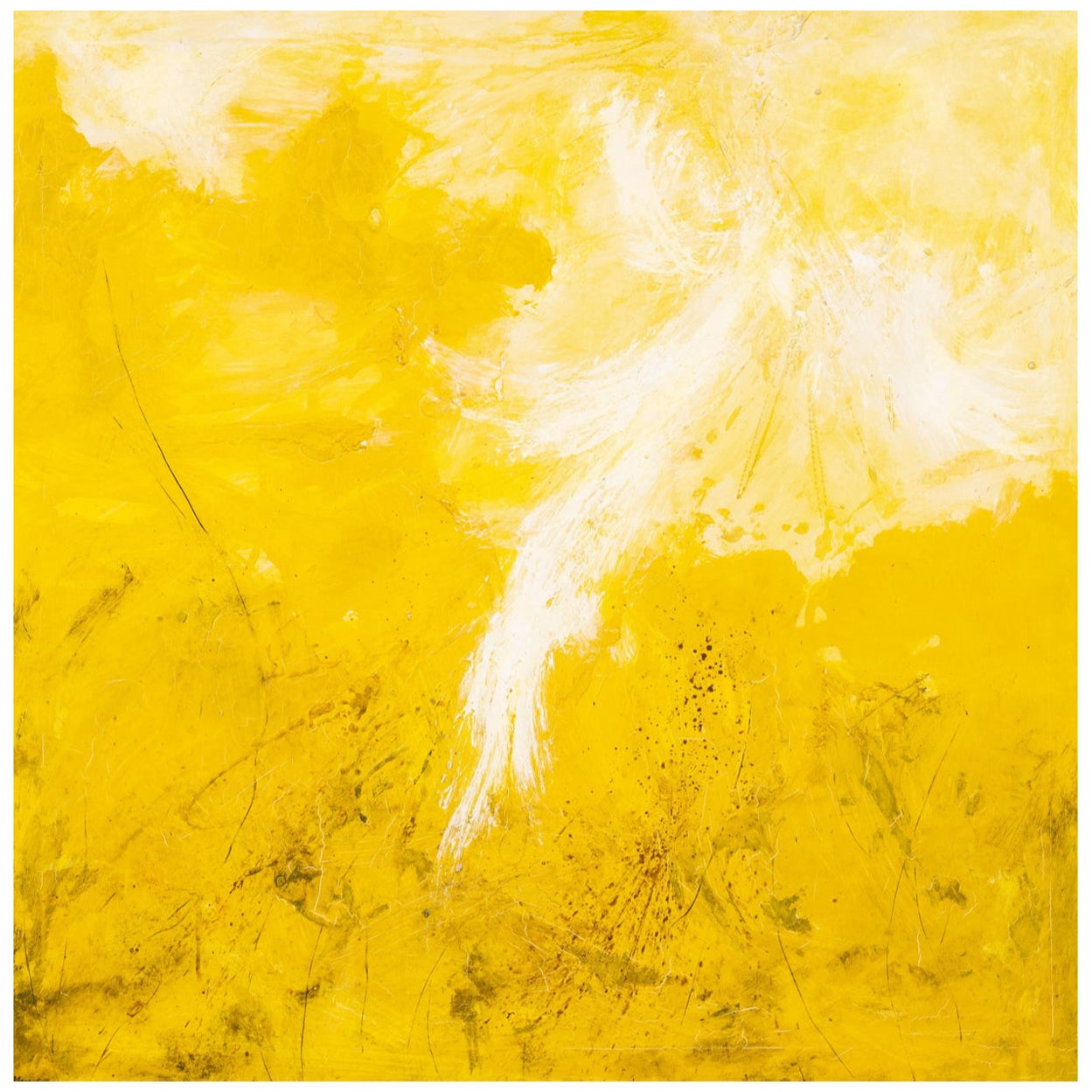 Oil on Canvas Abstract Painting in Yellow and White, Signed