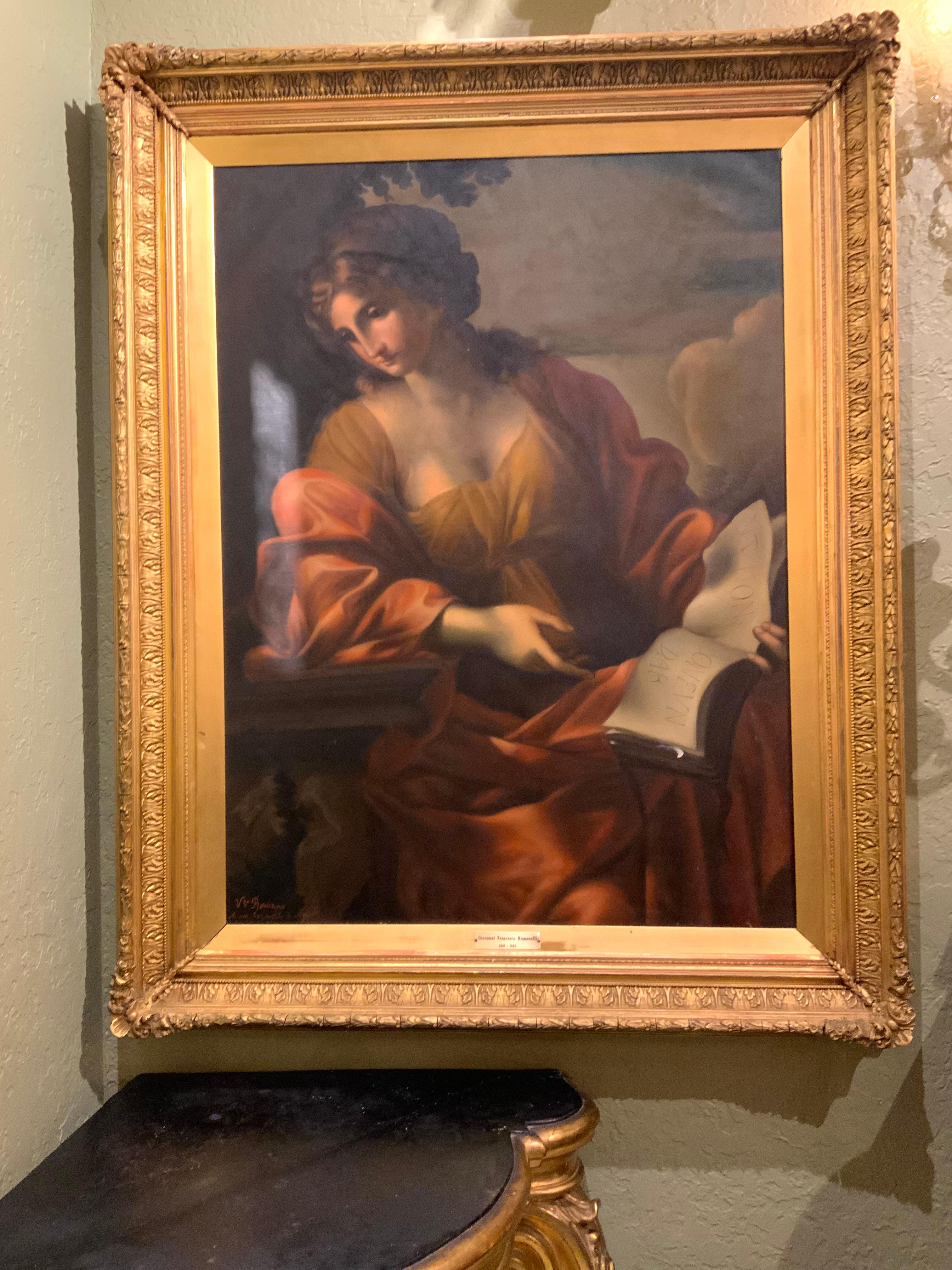 Questo raffinato dipinto è opera di Giovanni Francesco Romanelli
Un pittore italiano 1610-1667. È firmato in basso a sinistra v z rescigno
Museso Noranale Napoli. Si presenta in una veste del 19° secolo. Cornice dorata.
Il dipinto è eccezionalmente
