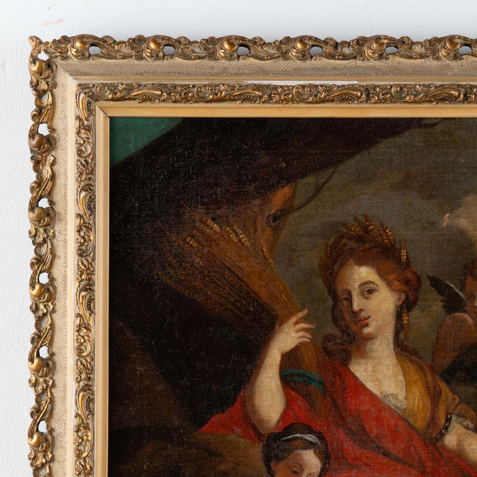 Öl auf Leinwand Allegorisches Gemälde der Weinlese mit Demeter, Italien um 1750-70 (Italienisch) im Angebot