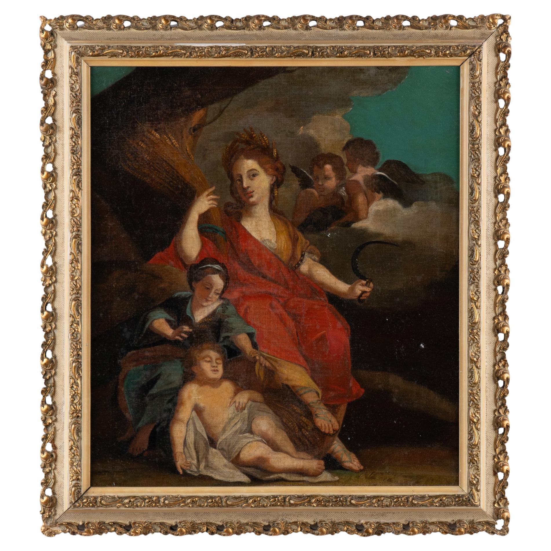 Oil on Canvas Allegorical Painting of Harvest with Demeter, Italy circa 1750-70