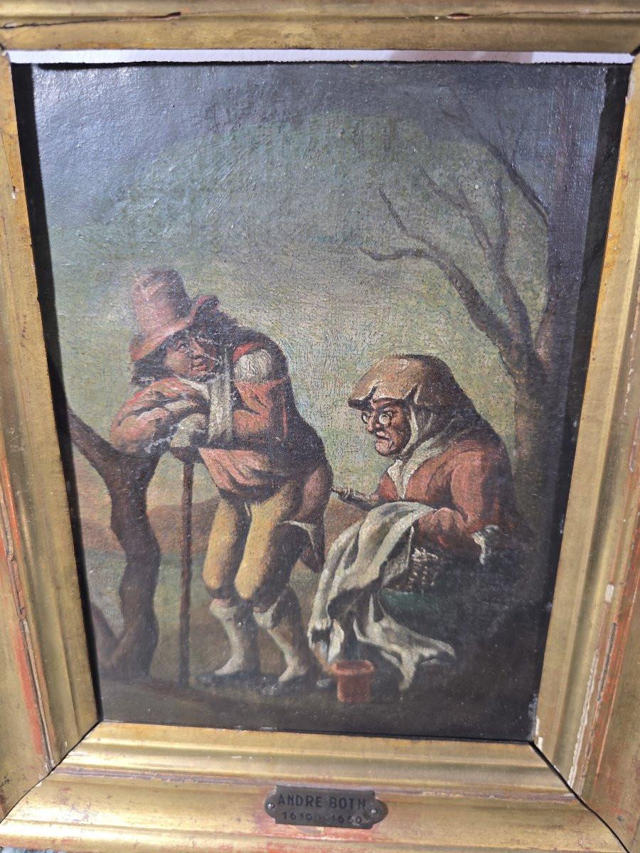 Scène de genre burlesque attribuée au peintre néerlandais Andries Both (actif vers 1610-1650), l'un des représentants de l'école caravagesque d'Utrecht.

L'œuvre représente deux personnages populaires dans une pose comique : une vieille femme semble