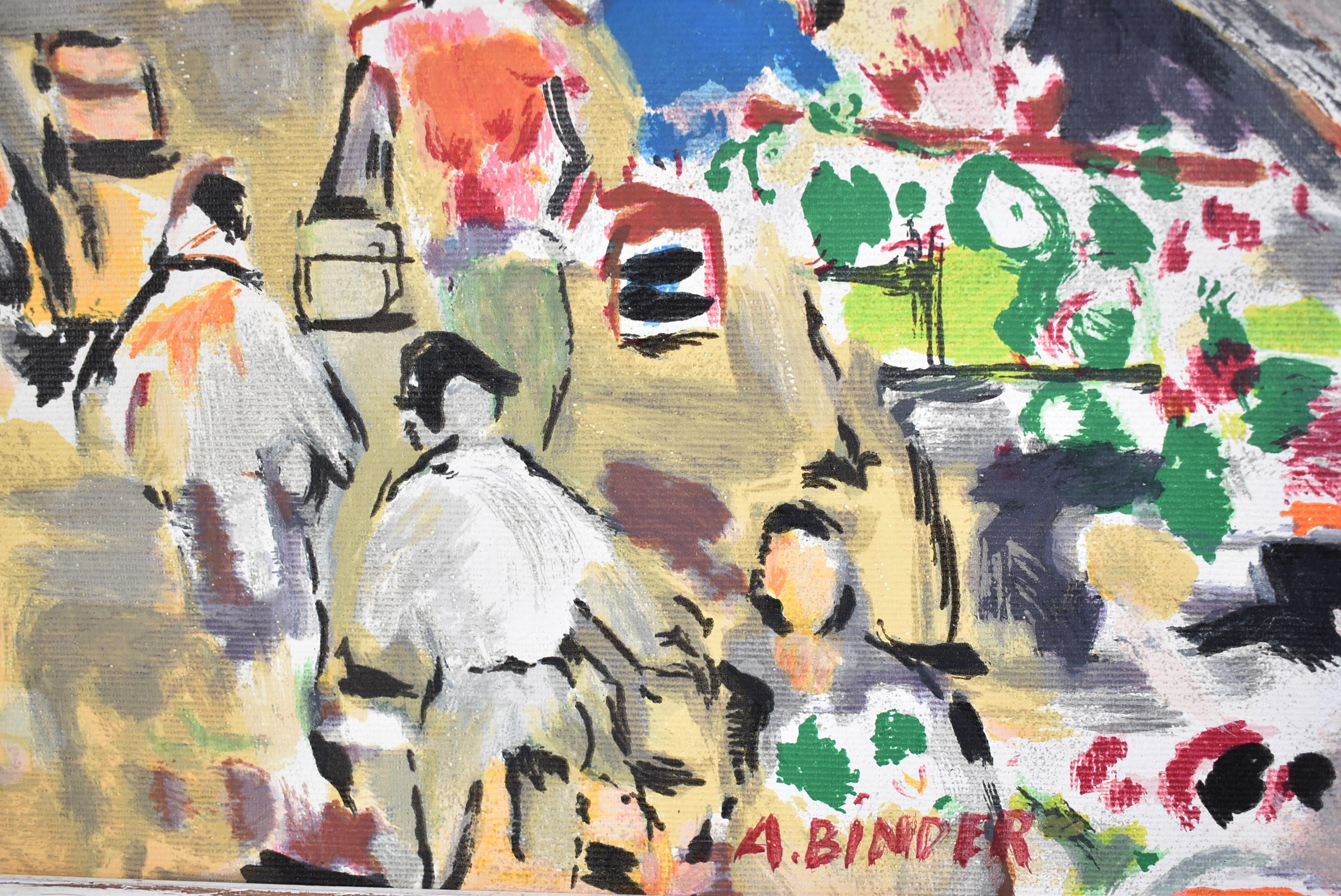 Modern Oil on Canvas Auraham Binder Colorful Impressionistic Street Scene