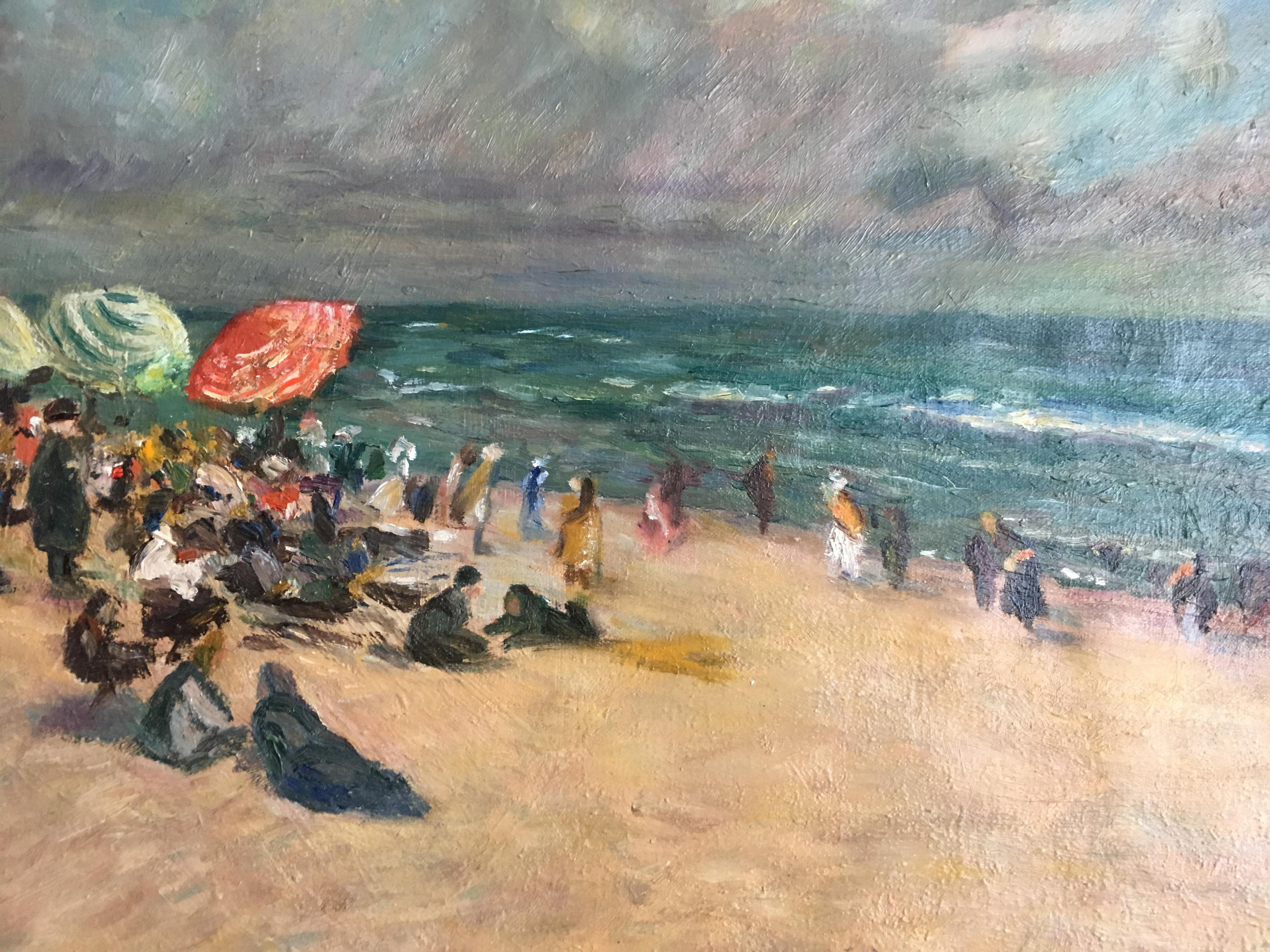 French Oil on Canvas Beach Scene, France 19th Century