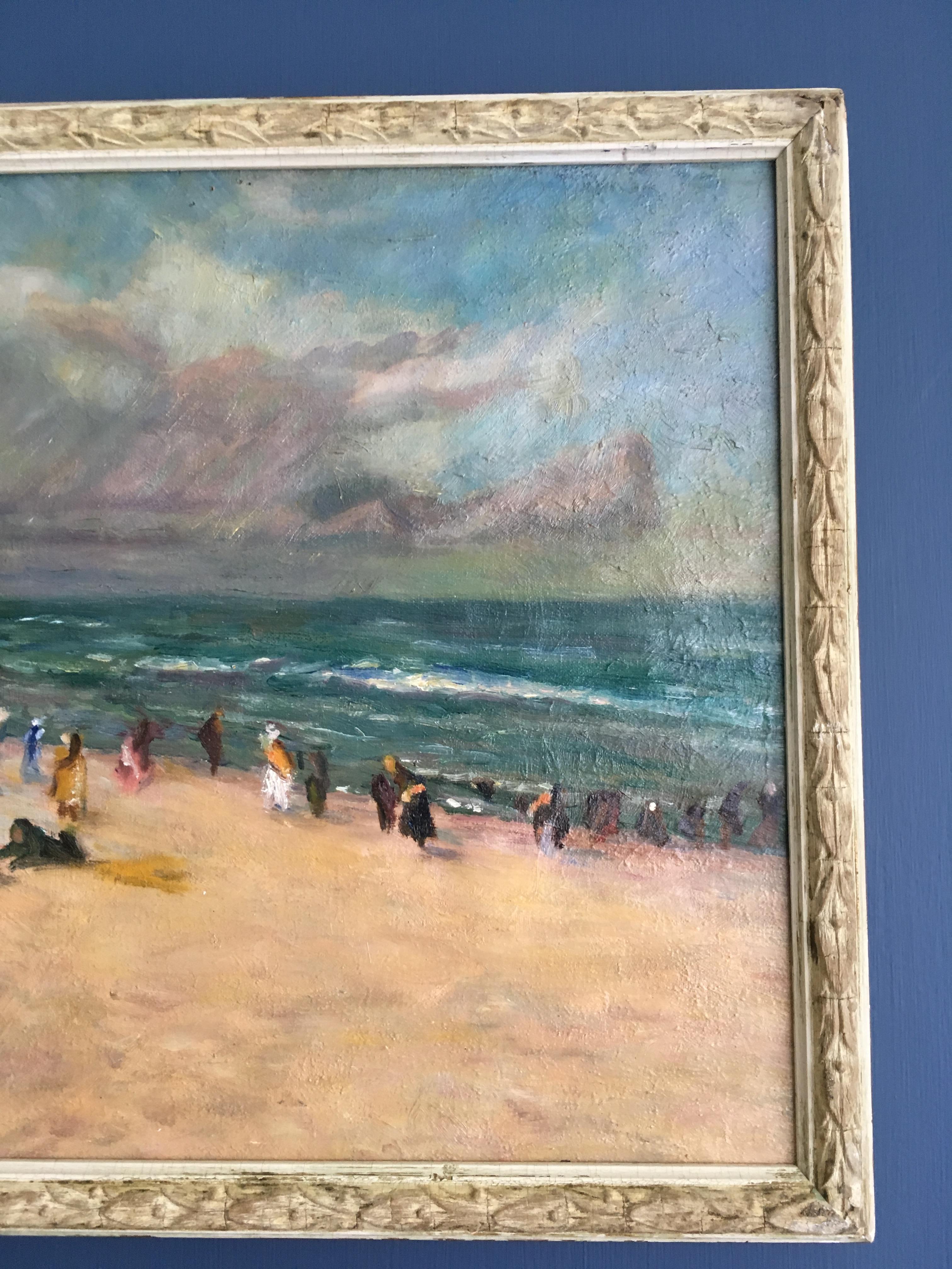 Oil on Canvas Beach Scene, France 19th Century In Good Condition In Copenhagen K, DK