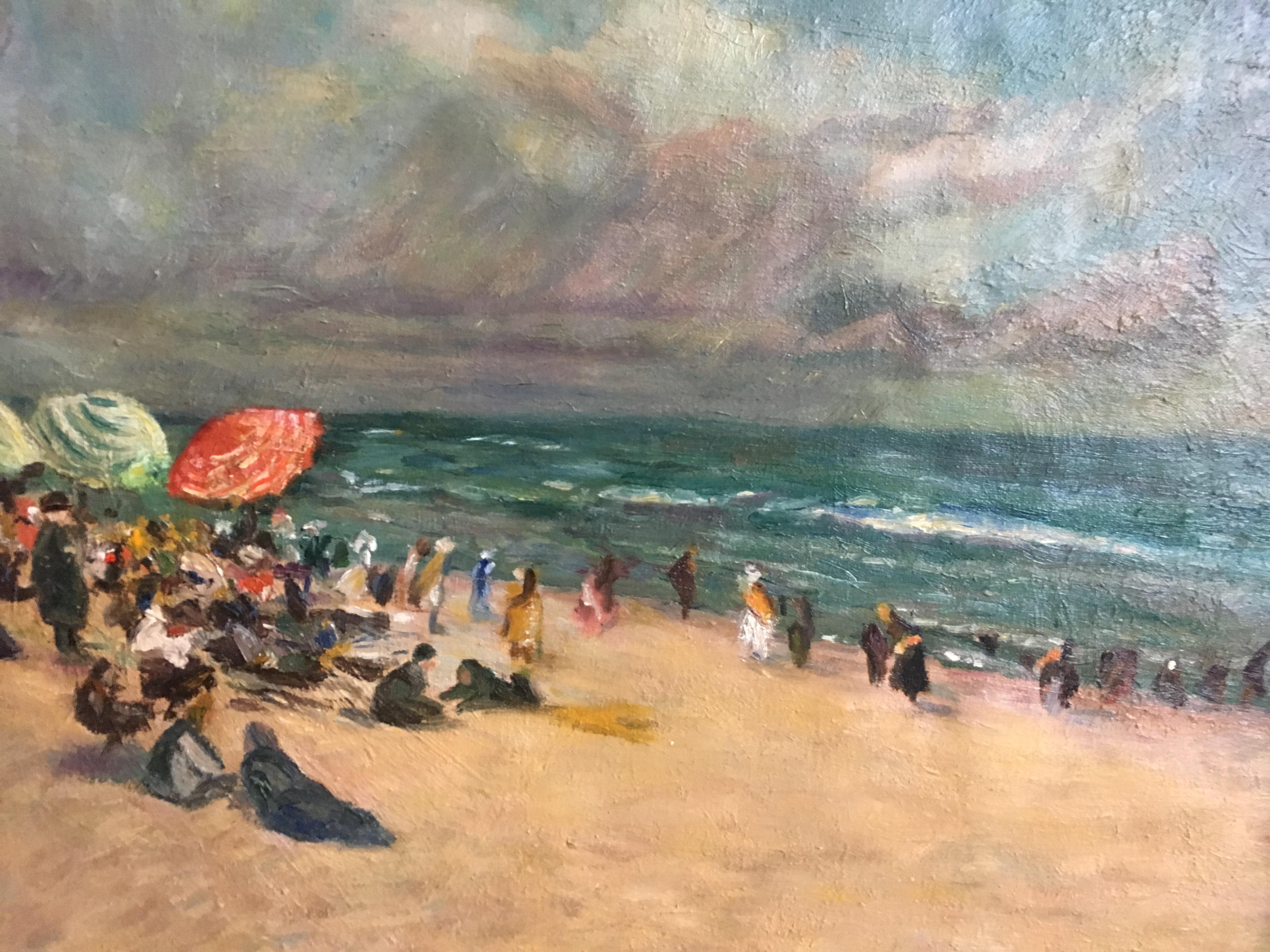 Oil on Canvas Beach Scene, France 19th Century 3