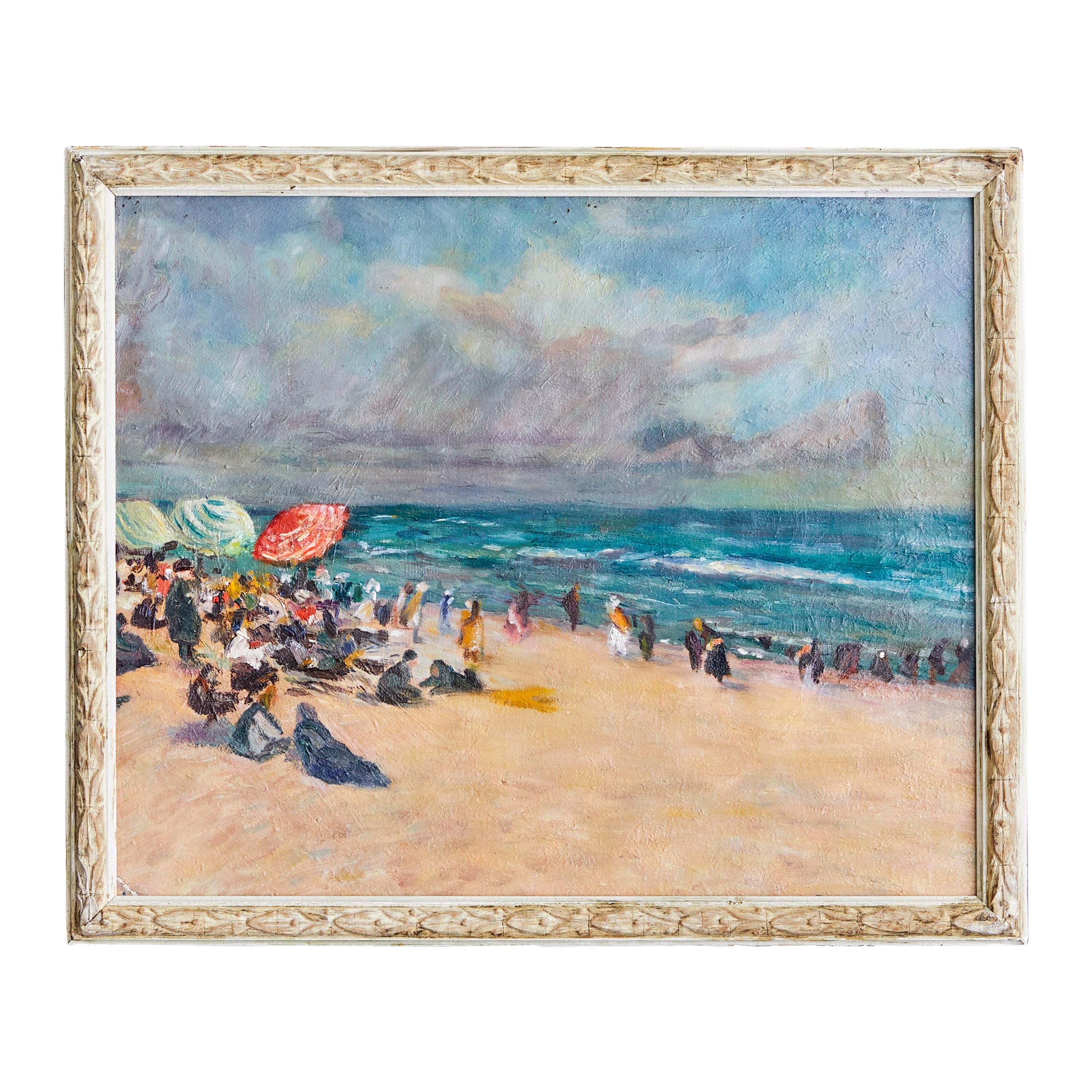 Oil on Canvas Beach Scene, France 19th Century