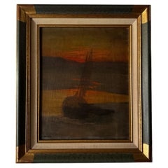 Oil on Canvas – Boat at Sunset by Jean-Yves Couliou – 20th Century