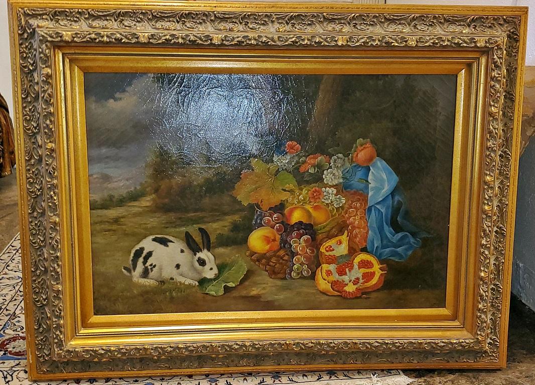 Oil on Canvas by Bill Heindel of Rabbit and Fruit 2