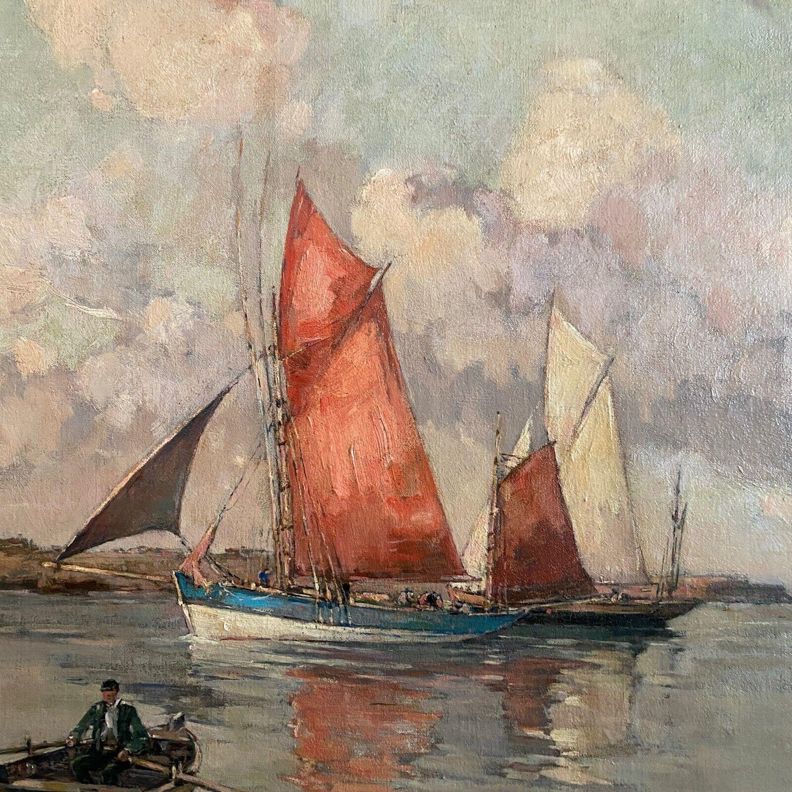 Ölgemälde auf Leinwand von Ernest Vauthrin (1878-1949) - Boote in der Bretagne (Französisch) im Angebot