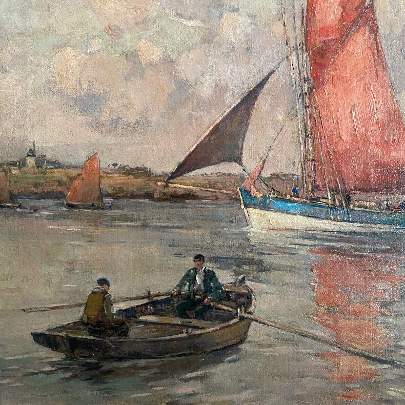 Ölgemälde auf Leinwand von Ernest Vauthrin (1878-1949) - Boote in der Bretagne (Geölt) im Angebot