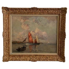 Olio su tela di Ernest Vauthrin (1878-1949) - Barche in Bretagna
