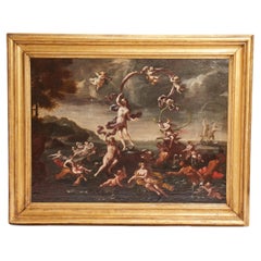 Oil on canvas by Francesco Perezzoli: the birth of Venus, Italy 1700. 