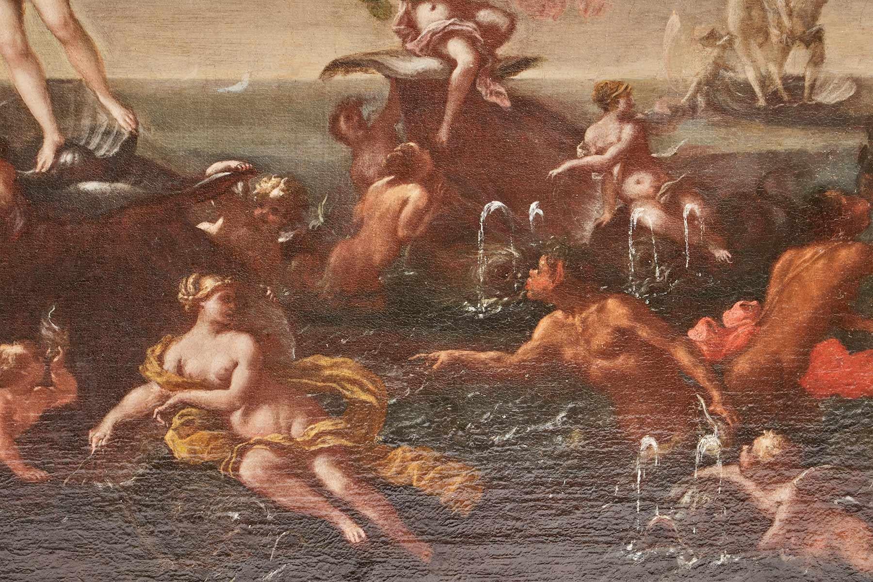 Huile sur toile de Francesco Perezzoli la naissance de Vénus Italie début 18ème siècle Bon état - En vente à Milan, IT