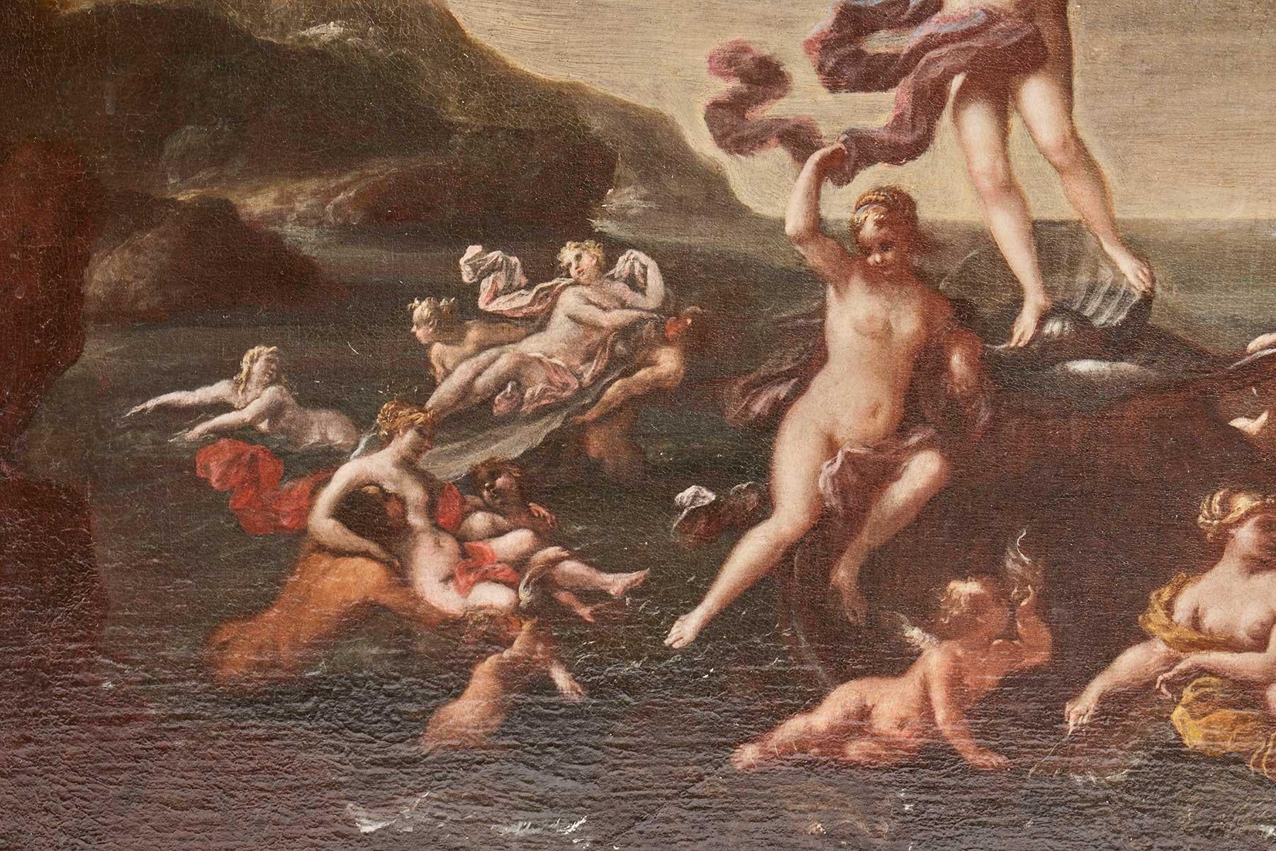 XVIIIe siècle Huile sur toile de Francesco Perezzoli la naissance de Vénus Italie début 18ème siècle en vente