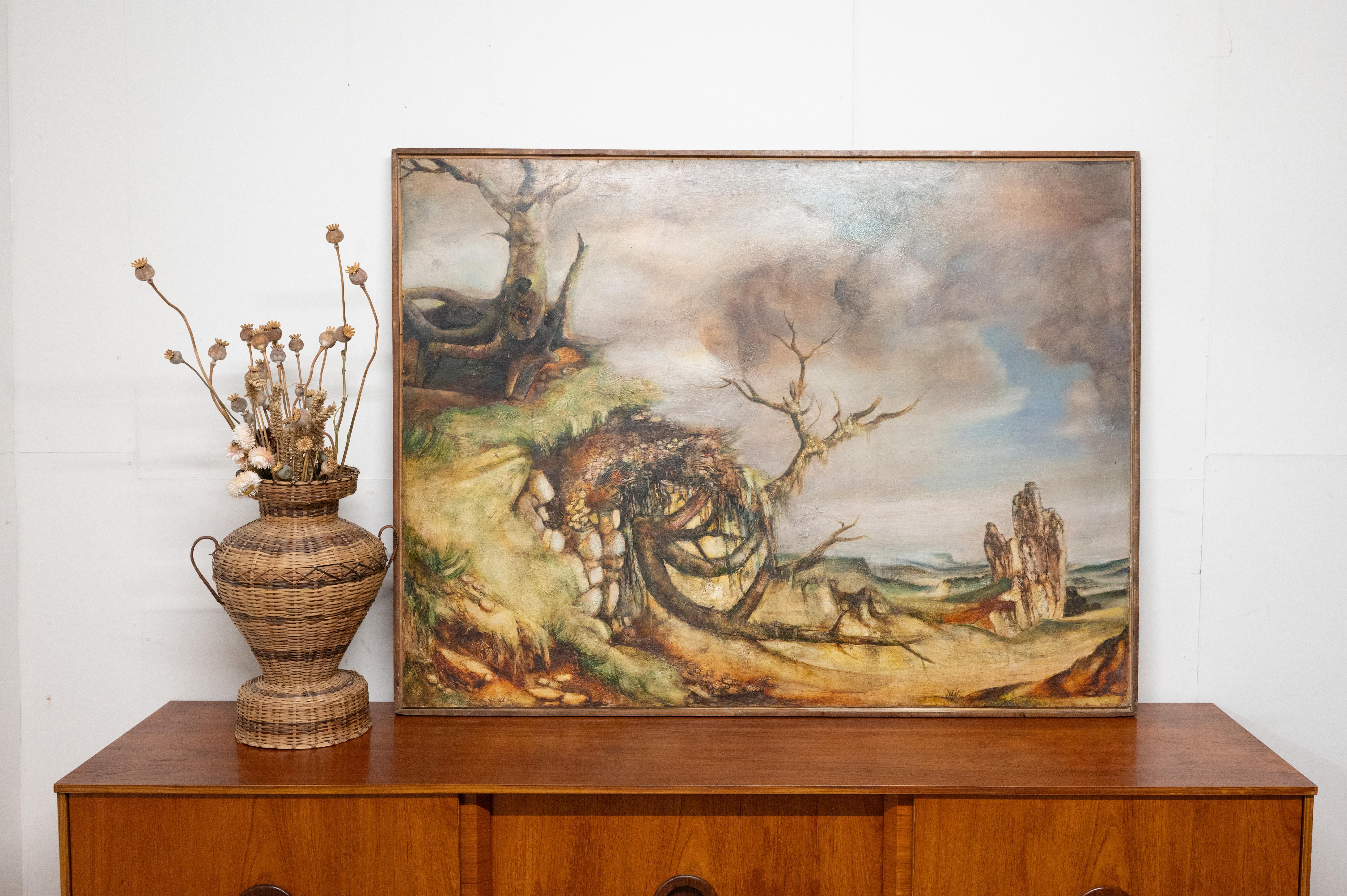 Trasportati nell'incantevole mondo della natura con questo straordinario dipinto olio su tela di Giulio Bagnoli, datato 1968.
La visione artistica di Bagnoli prende vita su questa tela, dove cattura magistralmente la serena bellezza del mondo
