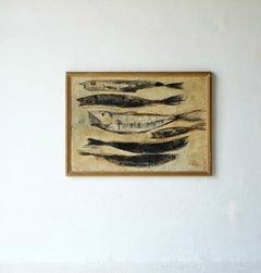 Oil On Canvas By Giuseppe Martinelli (1930-2016) - Fish On The Beach, 1957