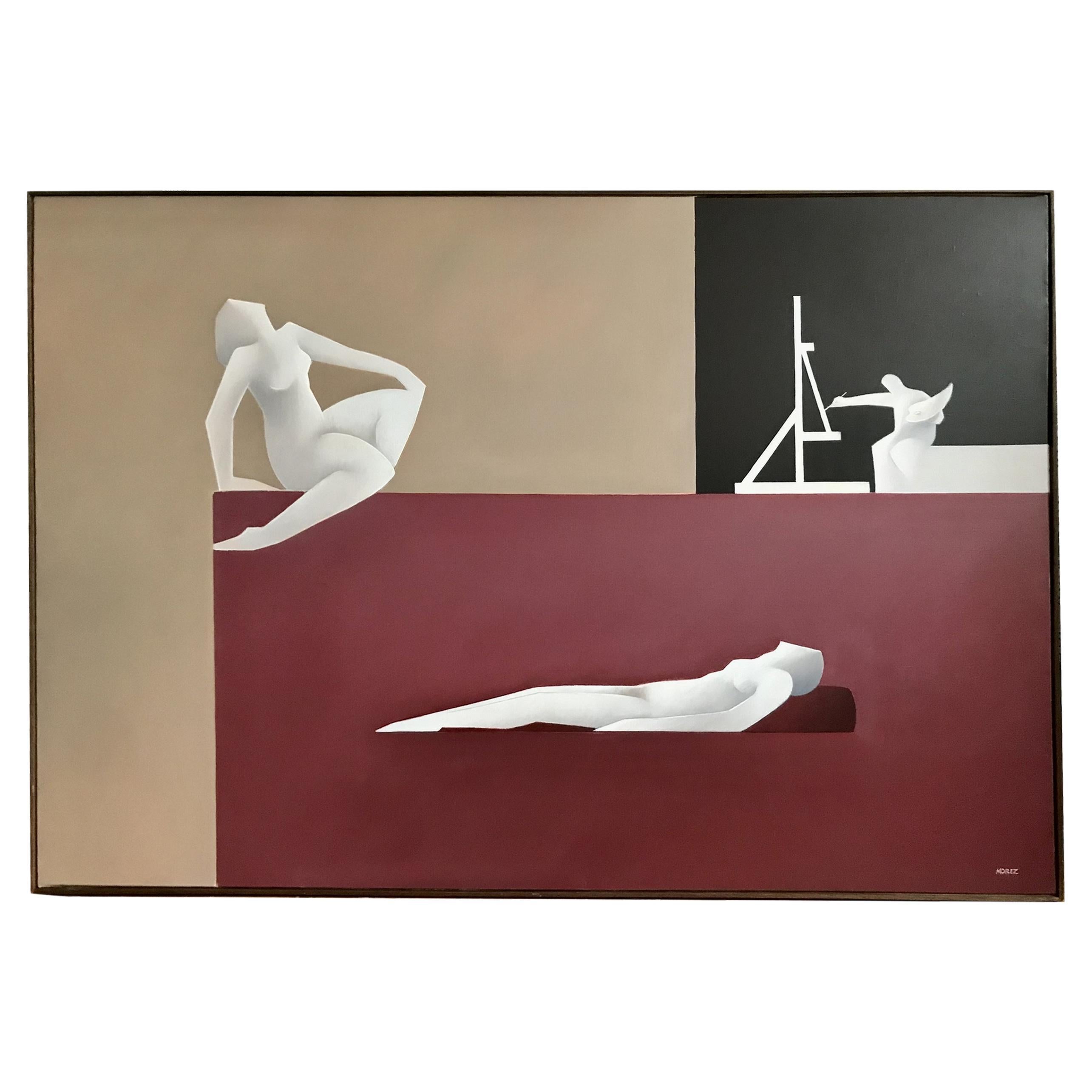Oil on canvas by Henri Morez, Paris, France, circa 1979
