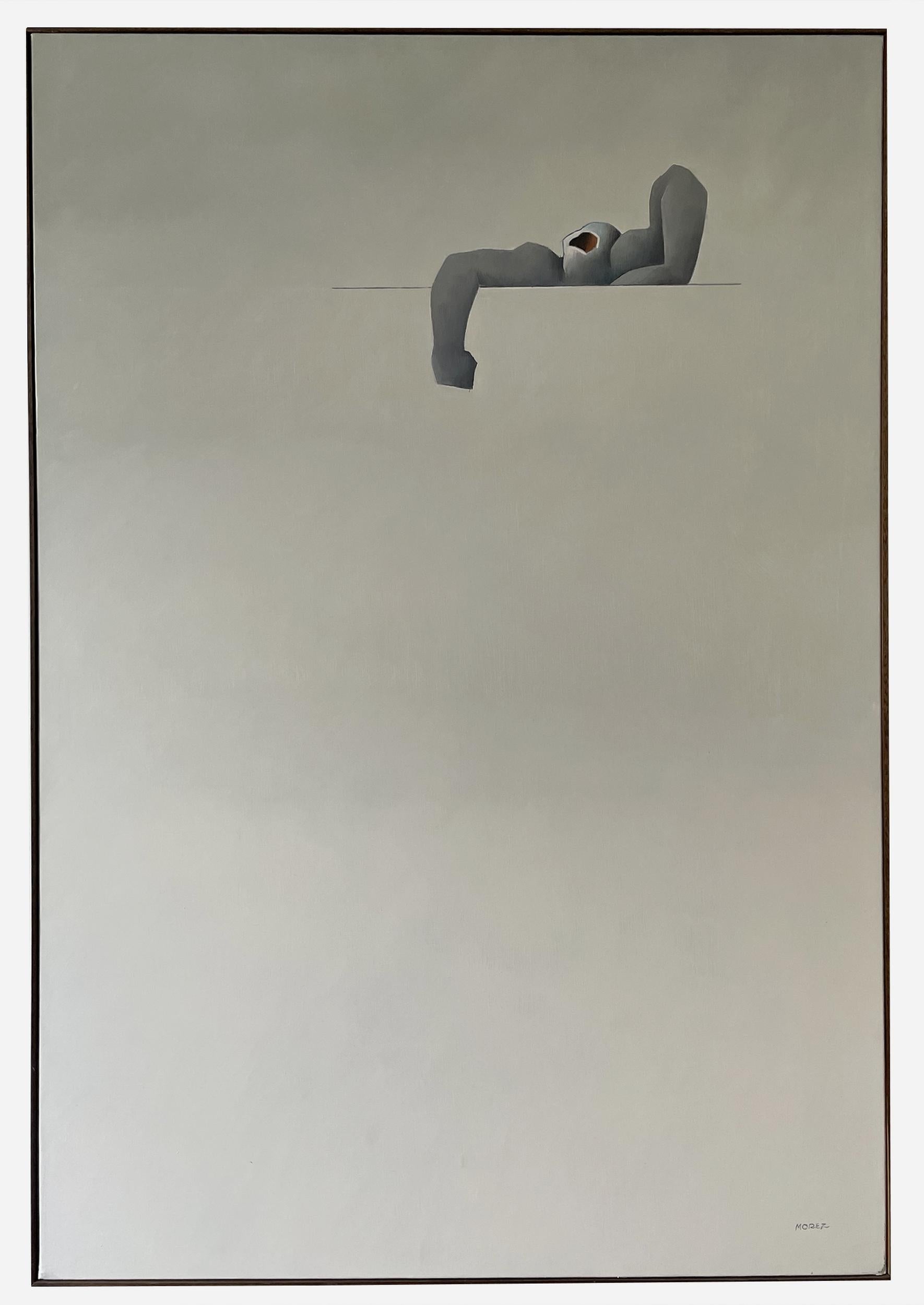 The universe of Henri Morez, silent, unreal, in perpetual struggle against the violence of the world, shines through in this strange canvas, which seems unfinished. The artist invites the viewer to complete it through their gaze, their sensitivity,