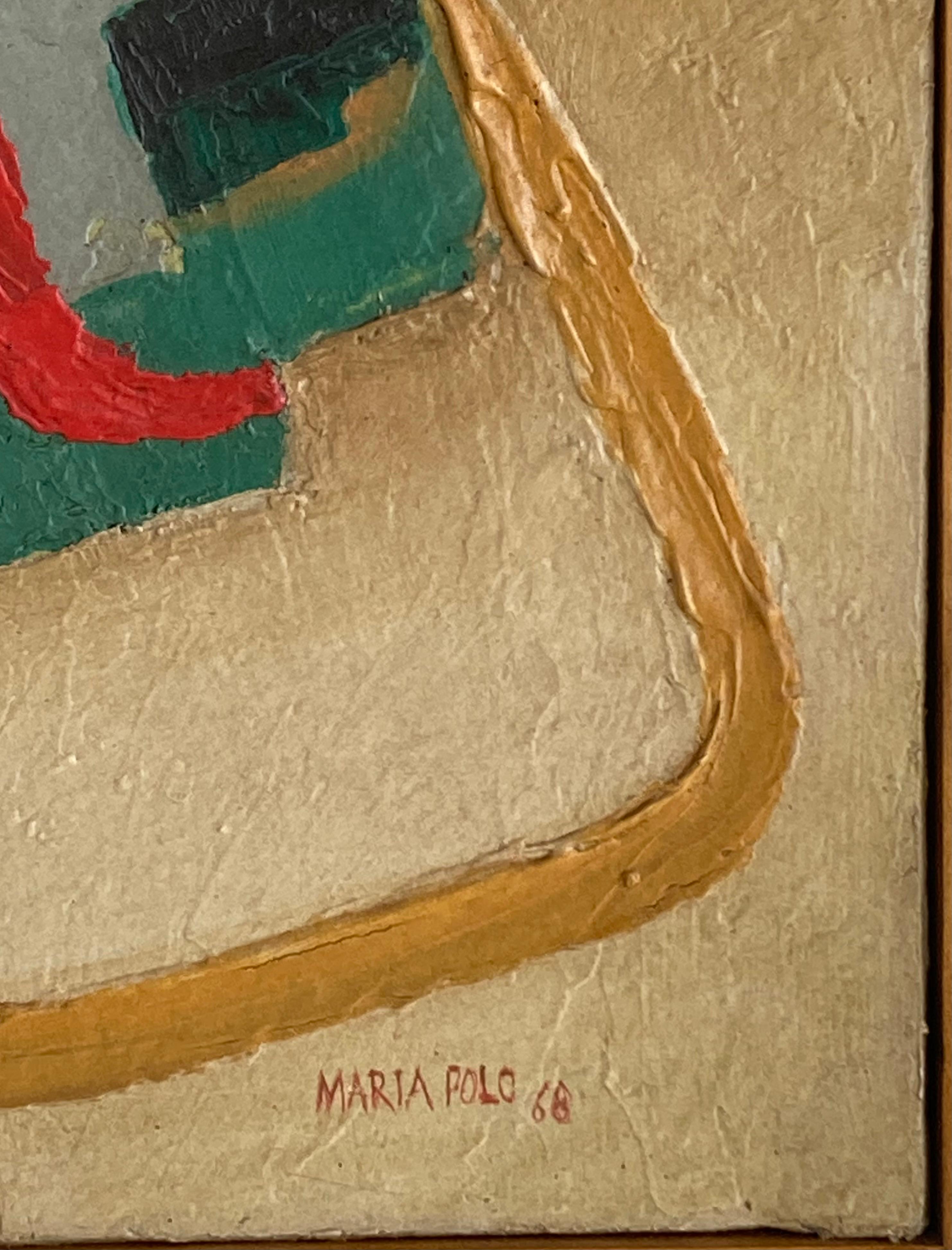 Öl auf leinwand von Maria Polo

Signiert MARIA POLO und datiert 1968

Maria Polo (Venedig, Italien, 1937 - Rio de Janeiro, Brasilien, 1983). Maler, Designer, Graveur und Vitralist. Studierte zwischen 1949 und 1955 am Kunstinstitut von Venedig. Vier