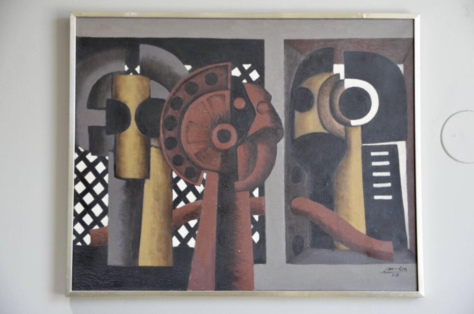 Oil on canvas by José Herrera (Spanish, 1943-).

Signed and dated 1973.

Original stainless steel frame.

A beautiful piece.
