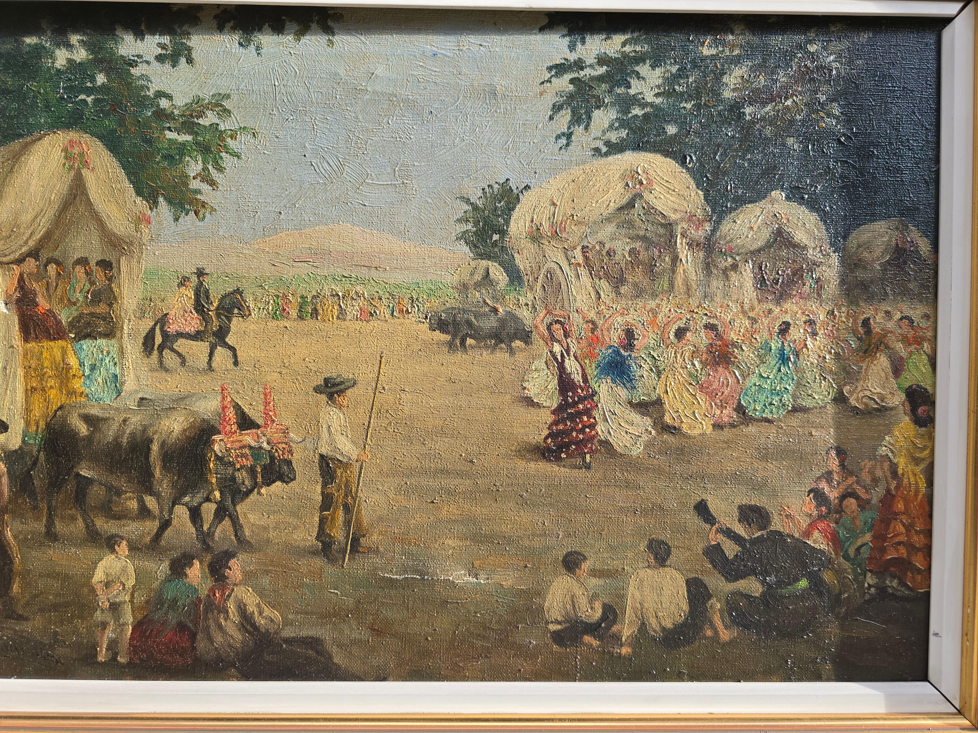 Beautiful Spanish painting by Luis Blesa y Prats (Valencia, 1875 – c.1934), created in the 20th century. This oil on canvas piece depicts a Romería, showcasing the artist’s talent in religious and historical themes.

Artist Background:

Studied in
