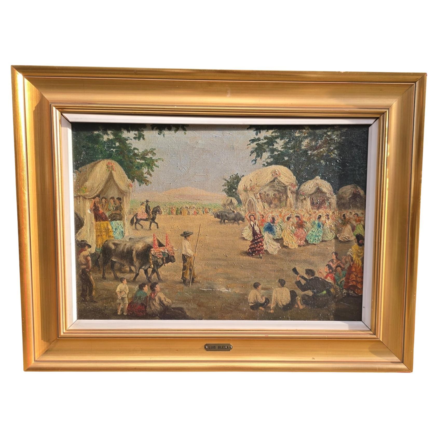 Huile sur toile de Luis Blesa y Prats - "Romería"