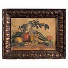 Oil on canvas by M. Rery, still life with fruit and vegetables, 20th century