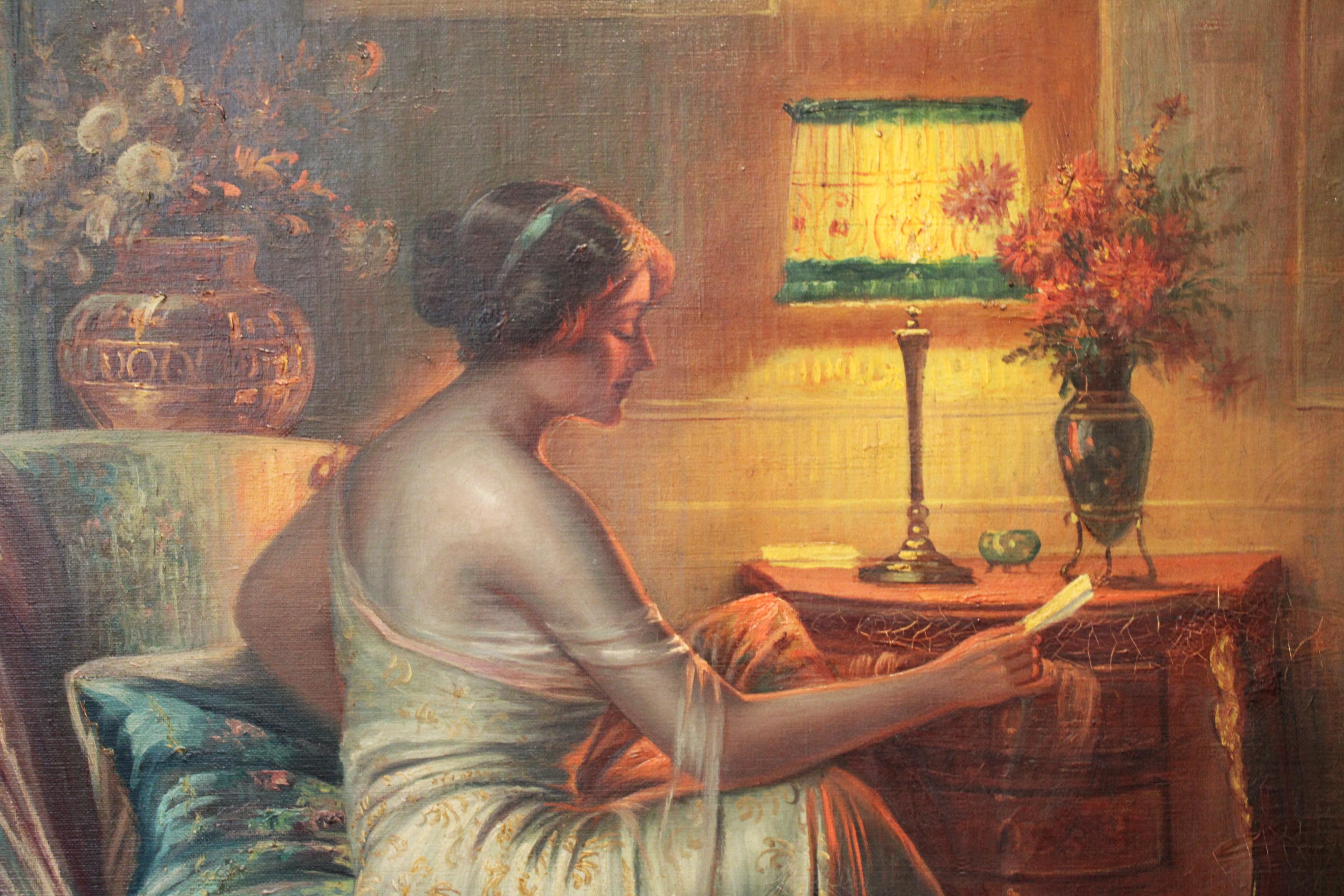 French Oil on canvas by Max Albert Carlier (1872-1938) For Sale