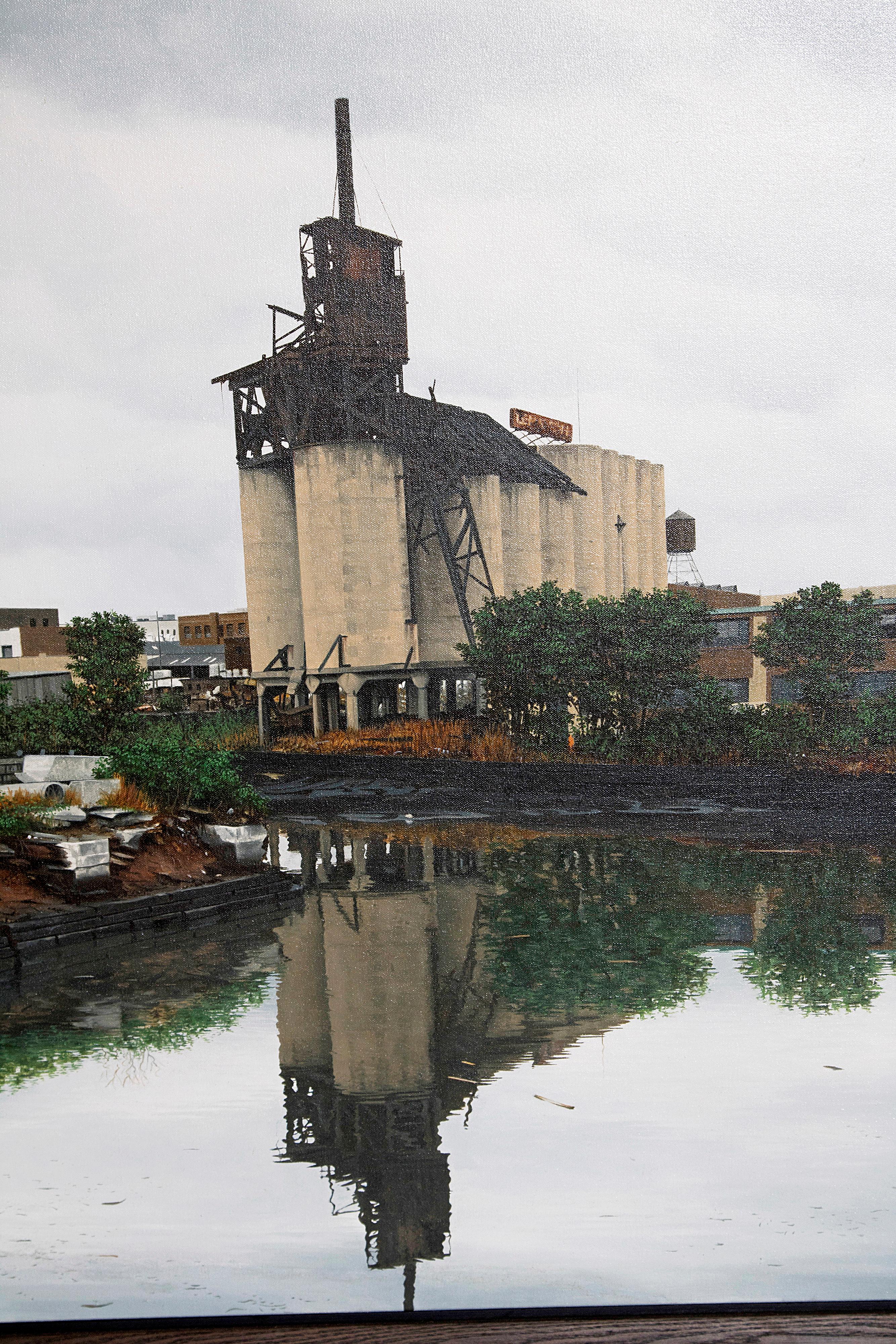 Peint à la main Huile sur toile de Randy Dudley intitulée « 4th St. Basin - Gowanus Canal ». en vente
