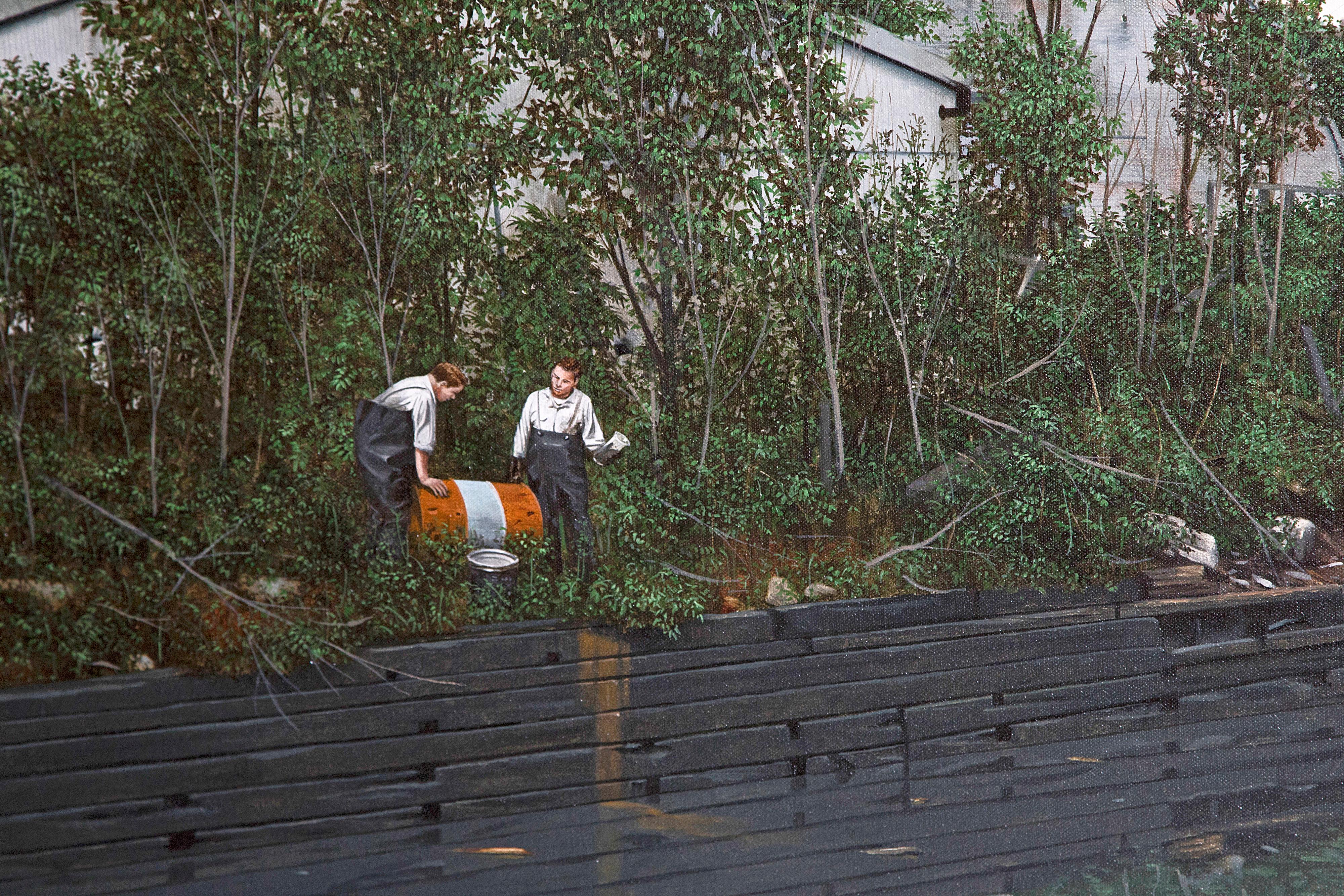 20ième siècle Huile sur toile de Randy Dudley intitulée « 4th St. Basin - Gowanus Canal ». en vente