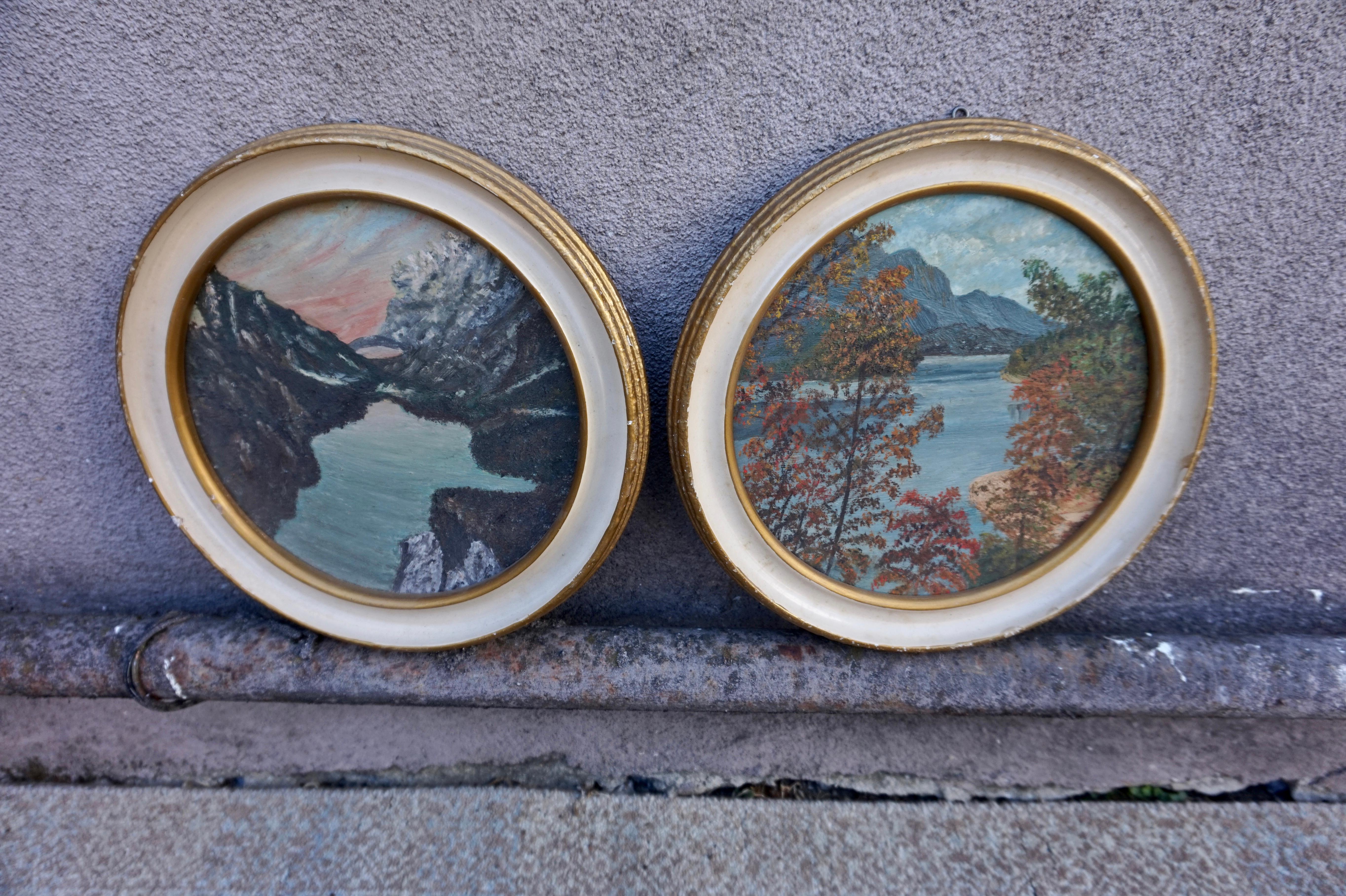 American Oil On Canvas Circular Art Deco Paintings Of The Smoky Mountains  For Sale