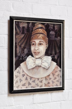 Óleo sobre lienzo "Payaso" de la célebre artista Jeanne Lorioz, Francia, años 80