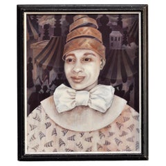 Retro Oil on Canvas 'Clown' Painting by Noted Artist Jeanne Lorioz, France, 1980s