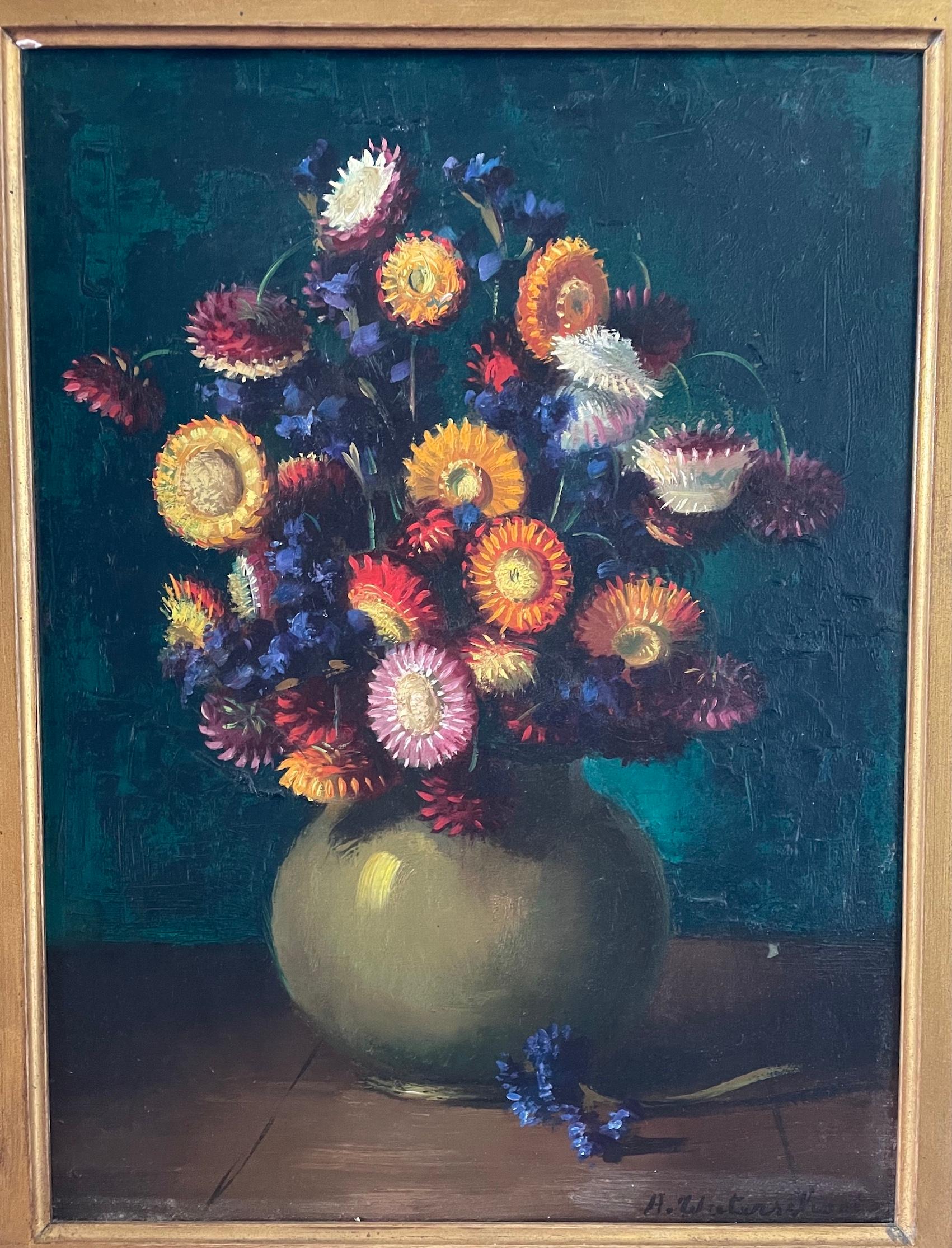 Öl auf Leinwand Kornblumen Signiert A Waterschoot (Sonstiges) im Angebot