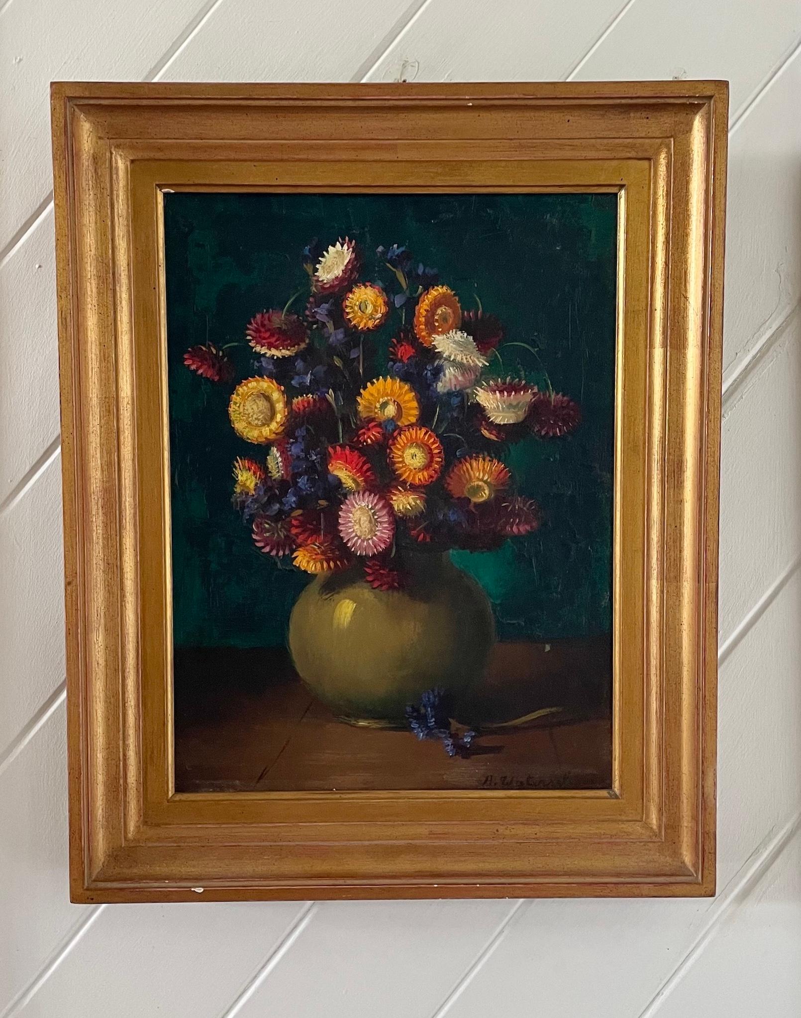 Öl auf Leinwand Kornblumen Signiert A Waterschoot im Zustand „Gut“ im Angebot in Petworth, GB