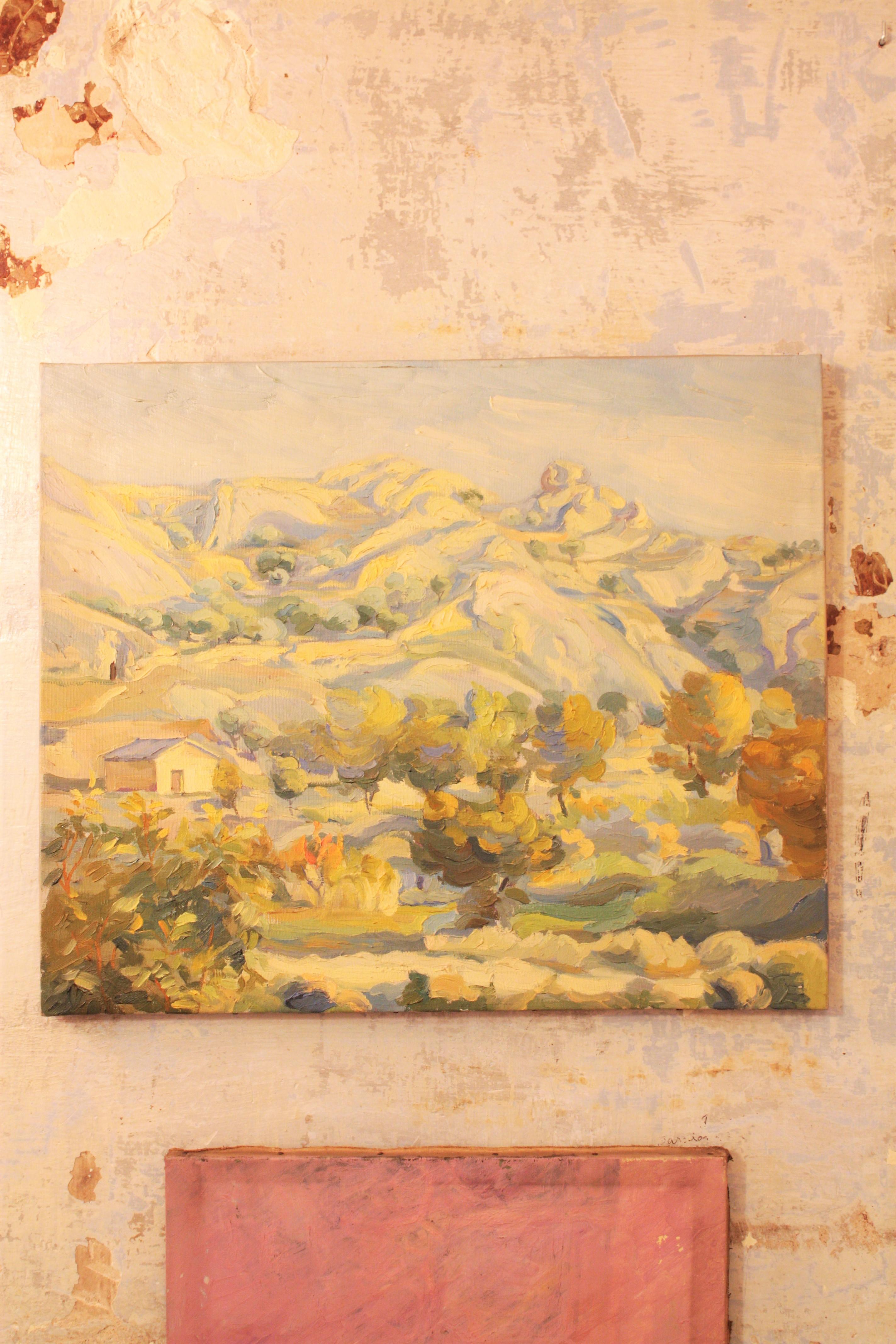 Espagnol Peinture à l'huile sur toile - Paysage de campagne, Espagne, années 1930 en vente