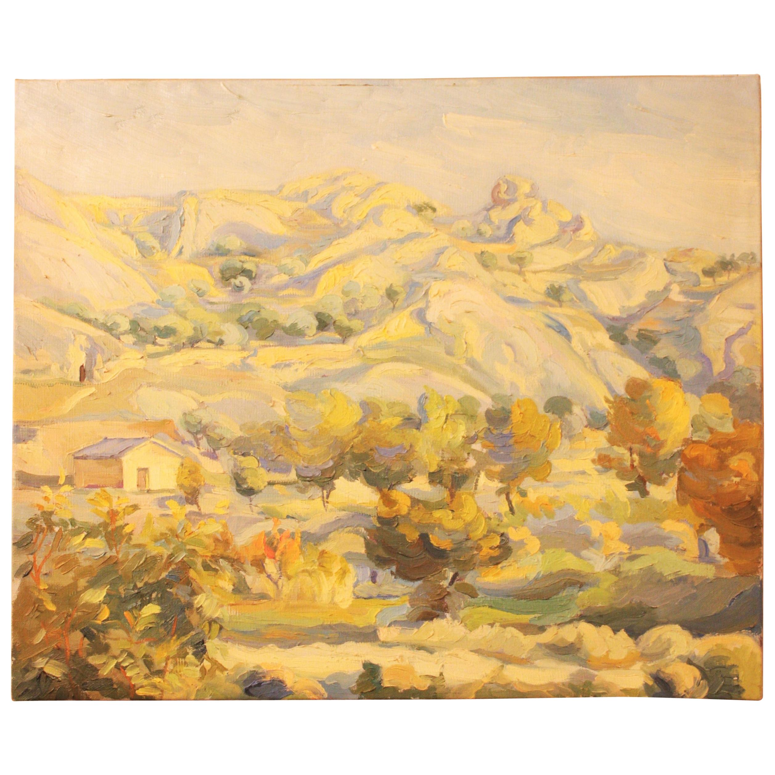 Oil on Canvas Countryside Landscape Painting, Spain, 1930s