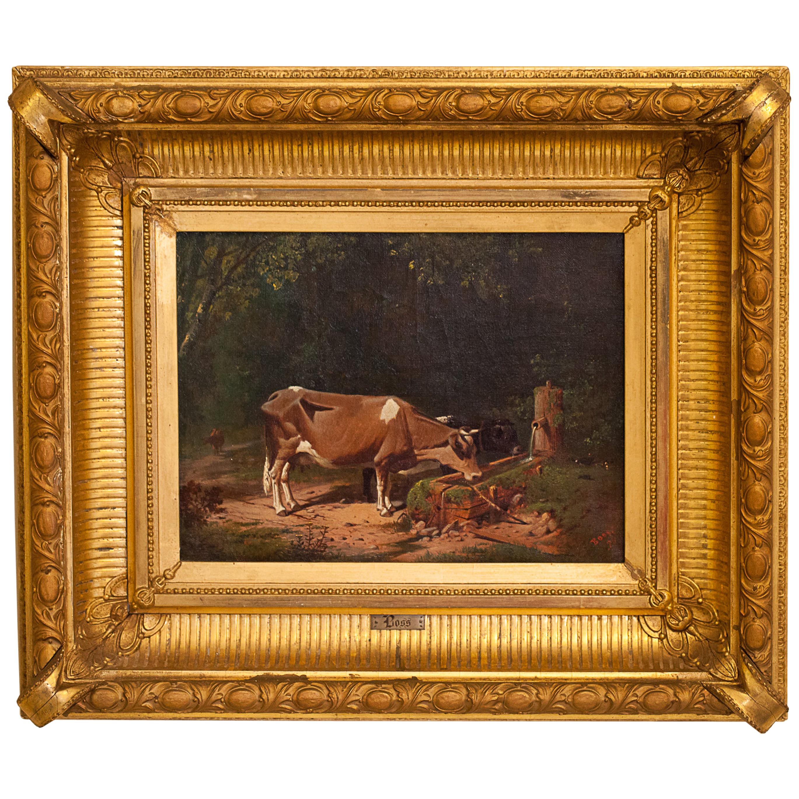 Oil on Canvas "Cow at a Water Trough, " Henry Walcott Boss, Hudson River School