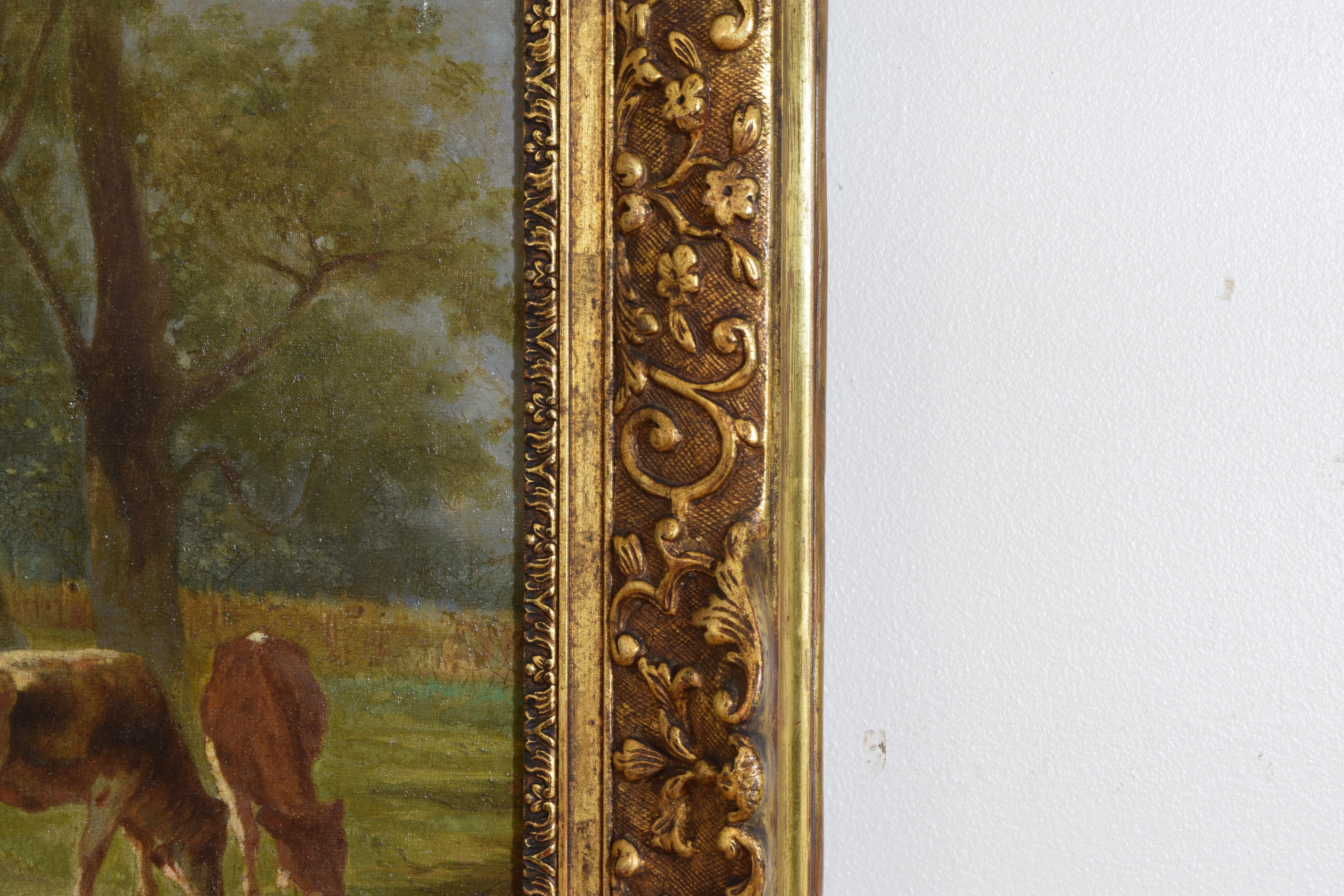 Late 19th Century Oil on Canvas, “Cows Watering at Stream, Aymar Pezant, 1846-1916 For Sale