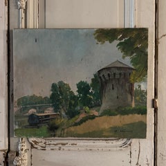 Oil on Canvas Depicting a Dovecote by a Waterway, by A. Viavans