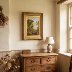 Oil On Canvas Depicting A Wooded River Landscape