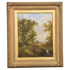 Oil On Canvas Depicting A Wooded River Landscape