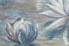 Oil on Canvas Depicting Water Lilies by Evelyne Luez, 20th Century.