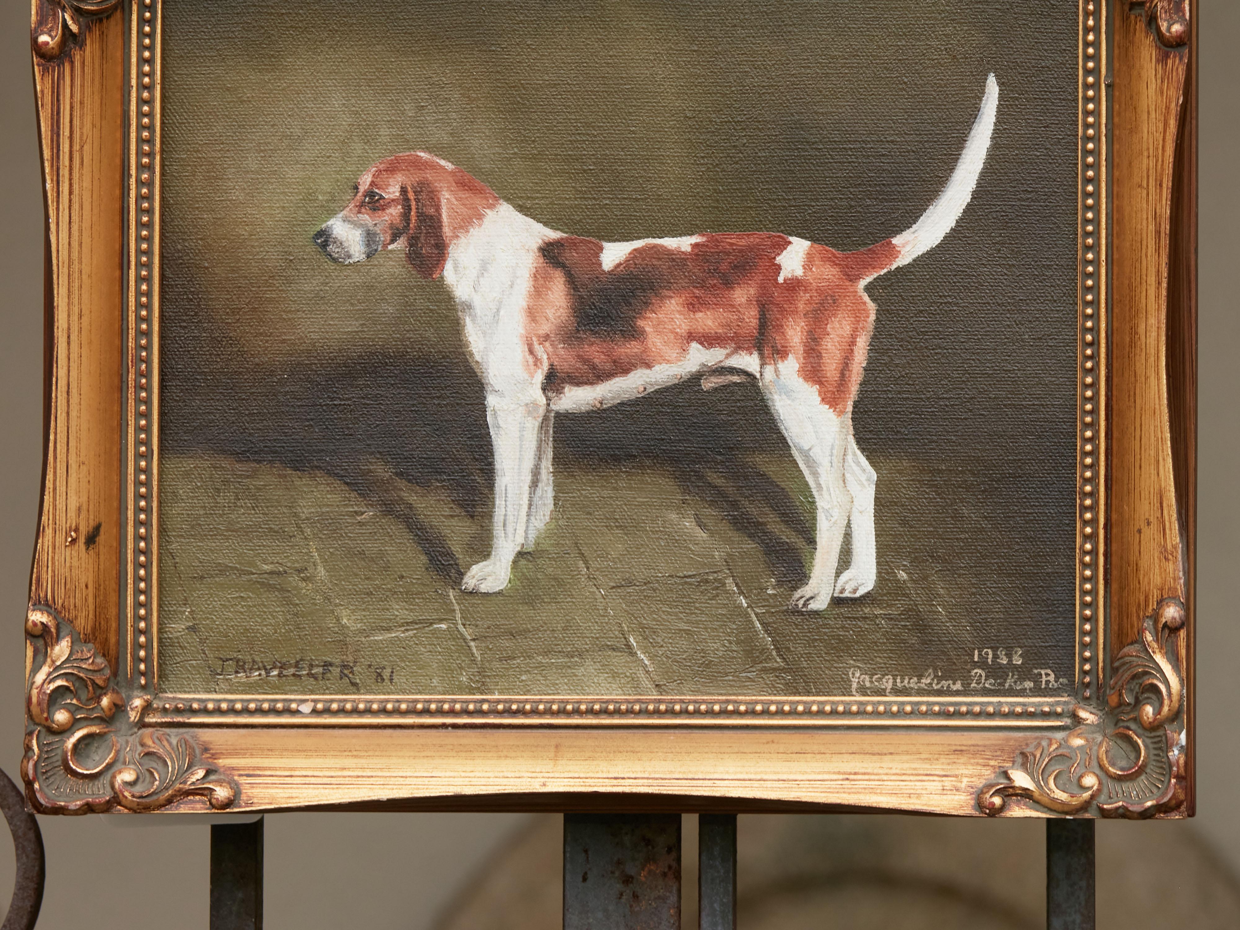 Oil on Canvas Dog Painting Depicting a Belvoir Hound, Signed Jacqueline Decker 3