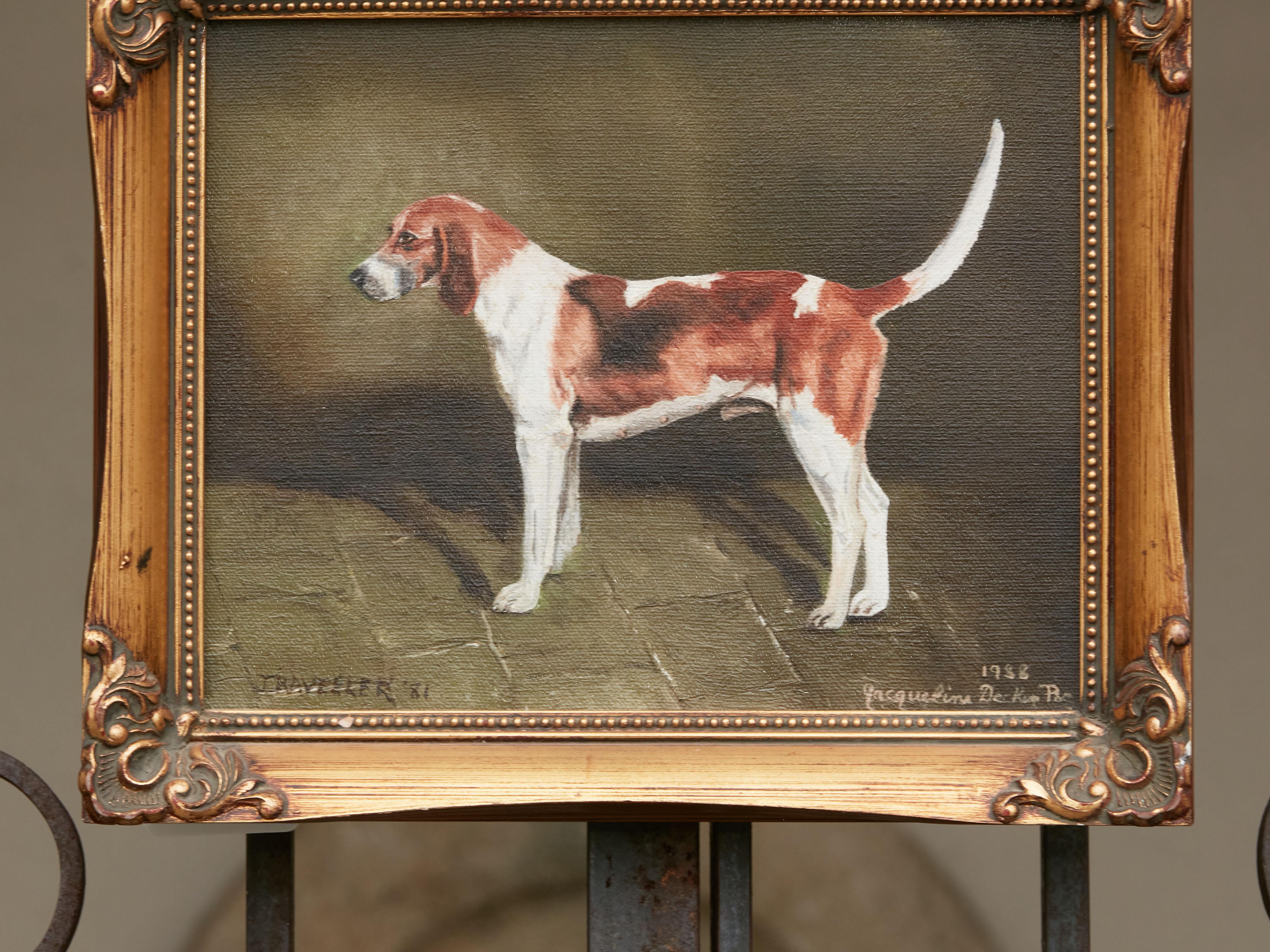 Oil on Canvas Dog Painting Depicting a Belvoir Hound, Signed Jacqueline Decker 6