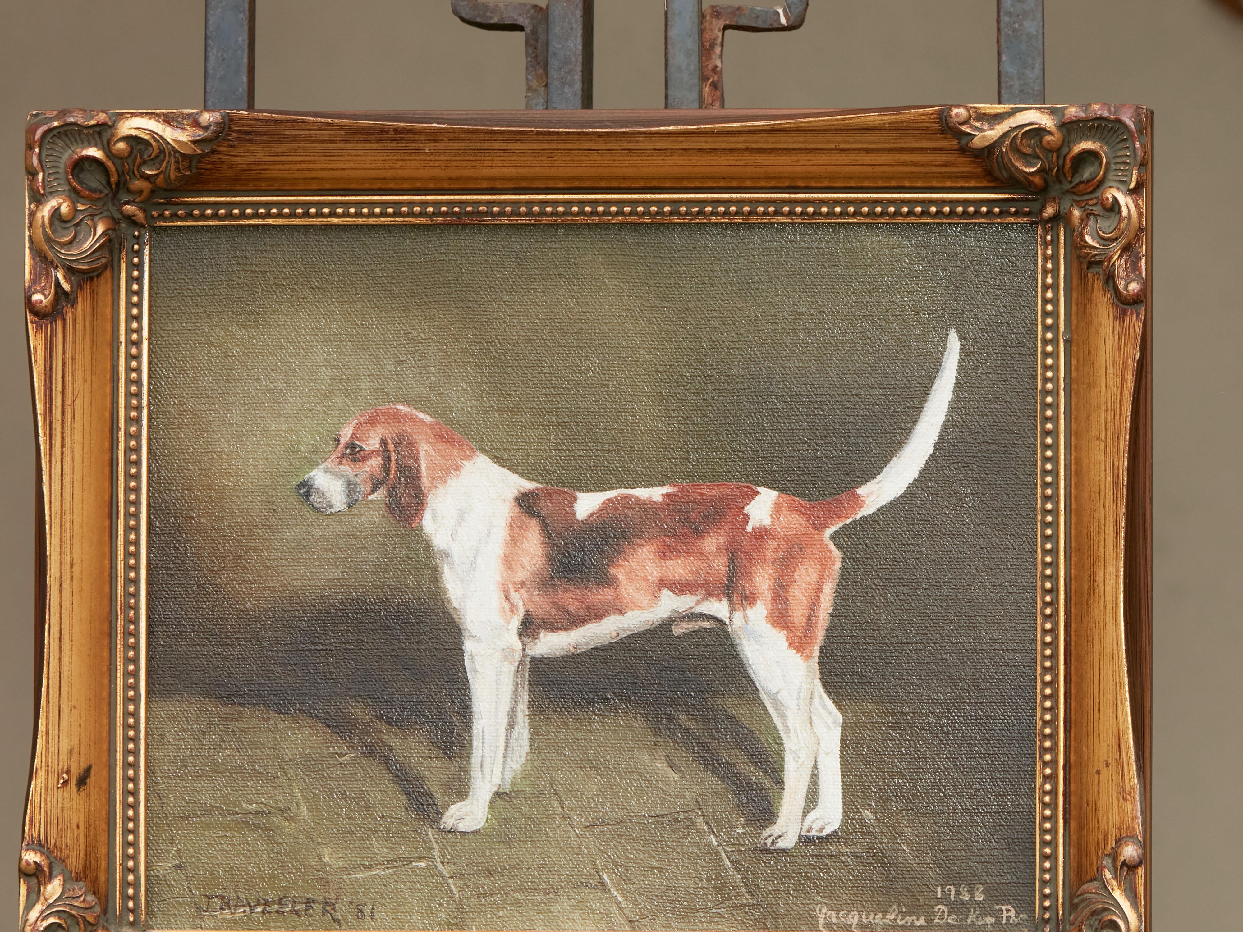 American Oil on Canvas Dog Painting Depicting a Belvoir Hound, Signed Jacqueline Decker